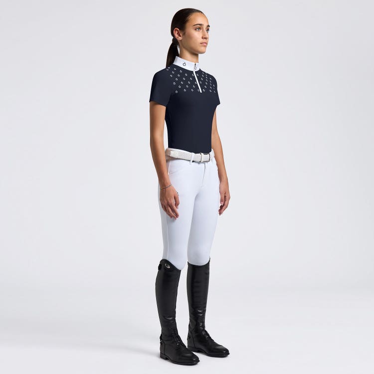 Cavalleria Toscana Girls' Short-Sleeve Competition Shirt with CT Logo Print