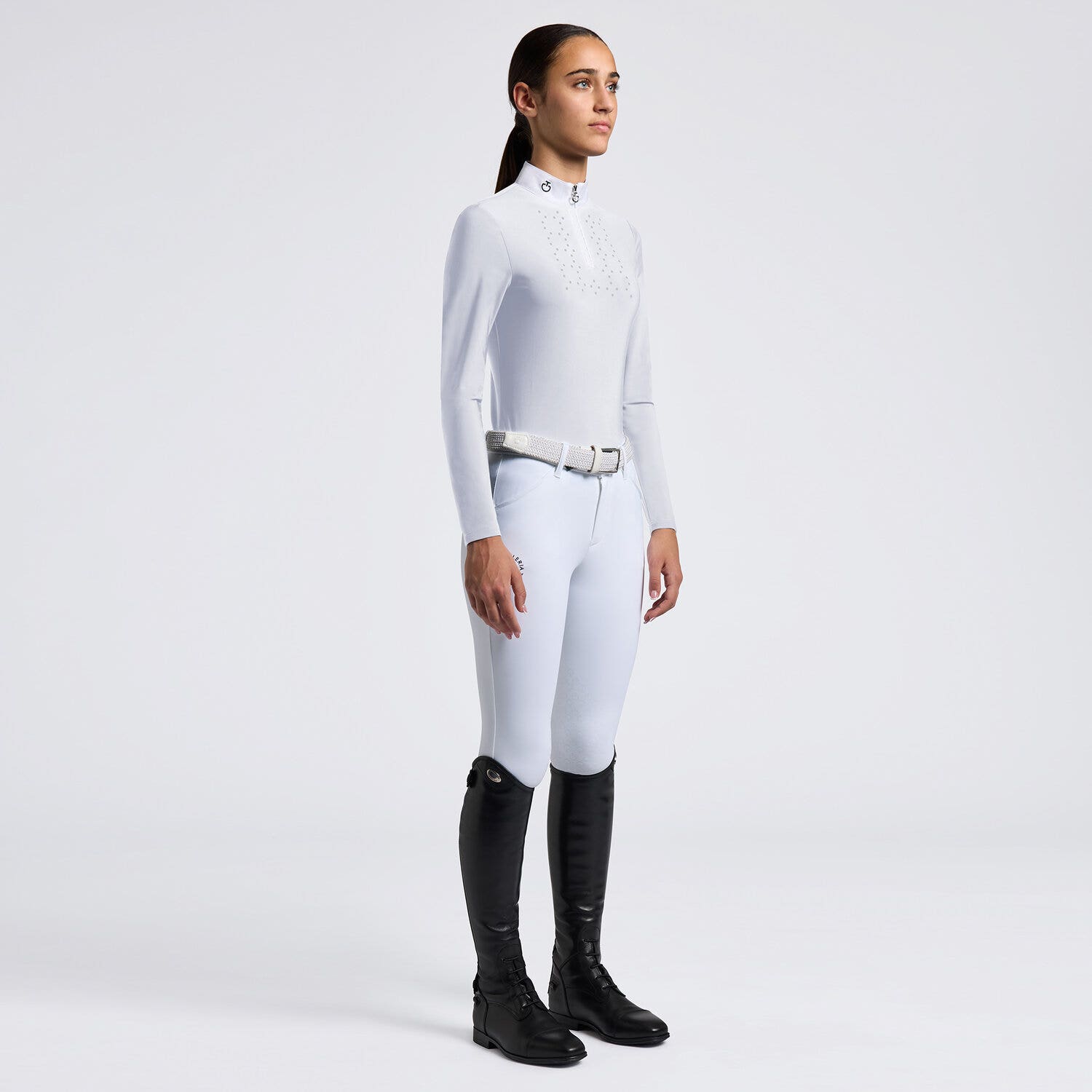 Cavalleria Toscana Cavalleria Toscana Girls' Long-Sleeve Zip Competition Shirt WHITE-1