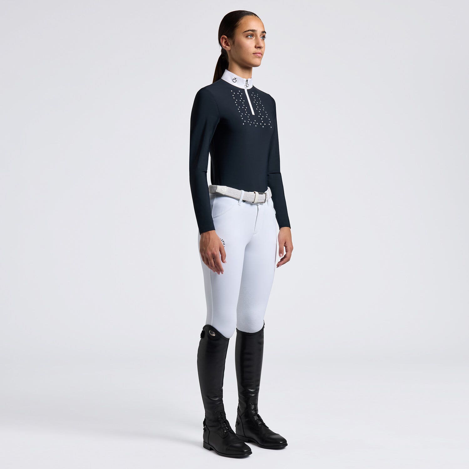 Cavalleria Toscana Cavalleria Toscana Girls' Long-Sleeve Zip Competition Shirt NAVY-1