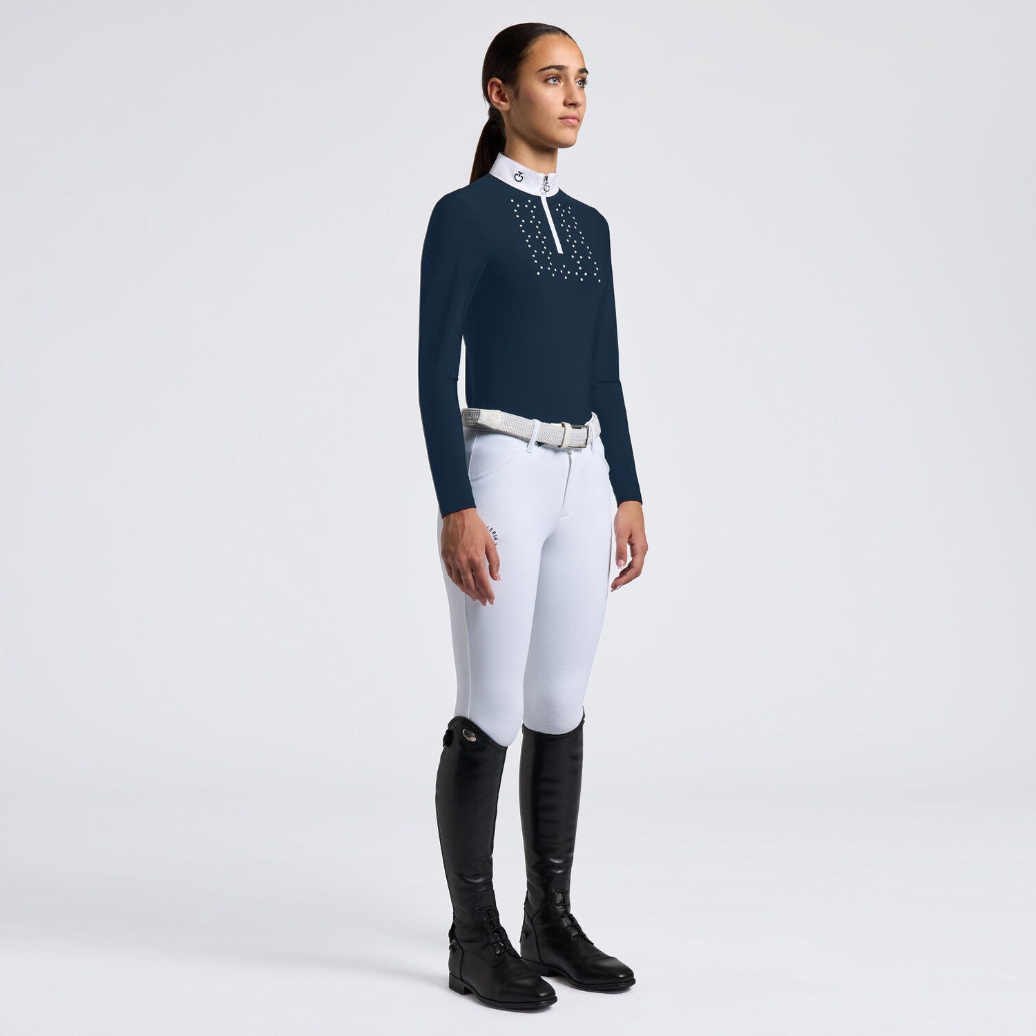 Cavalleria Toscana Cavalleria Toscana Girls' Long-Sleeve Zip Competition Shirt OCEAN BLUE-1