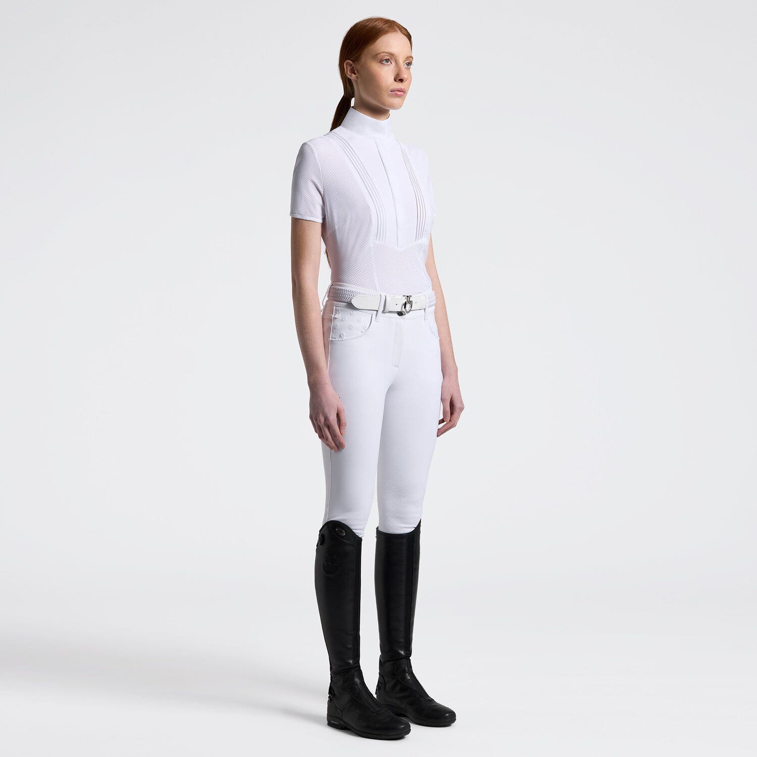 Cavalleria Toscana Cavalleria Toscana Women's Competition Shirt in Technical Jersey with buttons WHITE-1