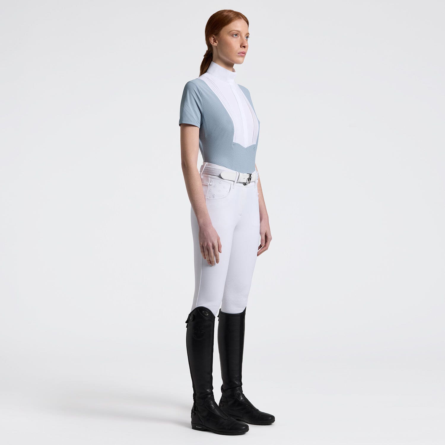 Cavalleria Toscana Cavalleria Toscana Women's Competition Shirt in Technical Jersey with buttons BLUE FOG-1