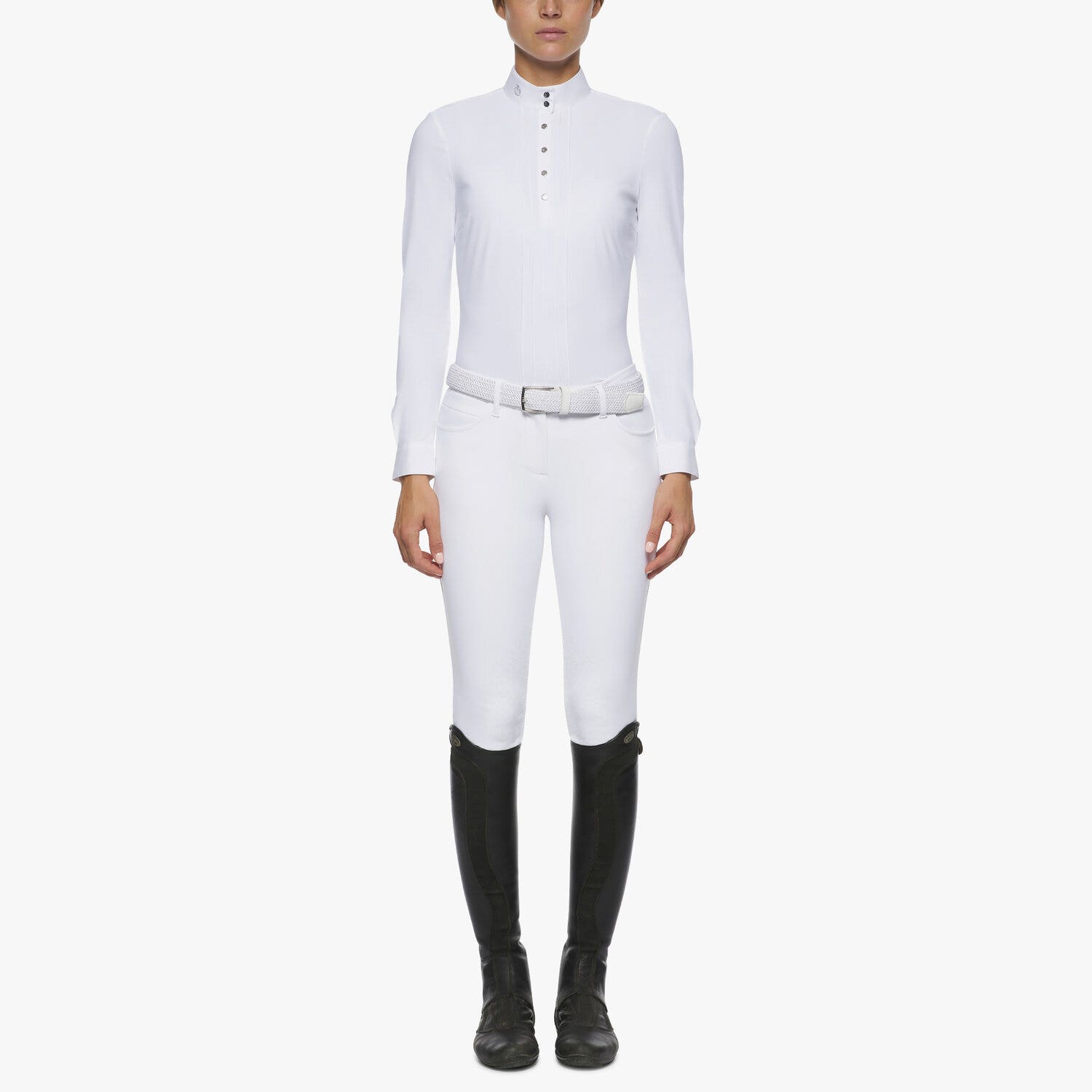 Cavalleria Toscana Pleated long-sleeved competition polo shirt WHITE-1