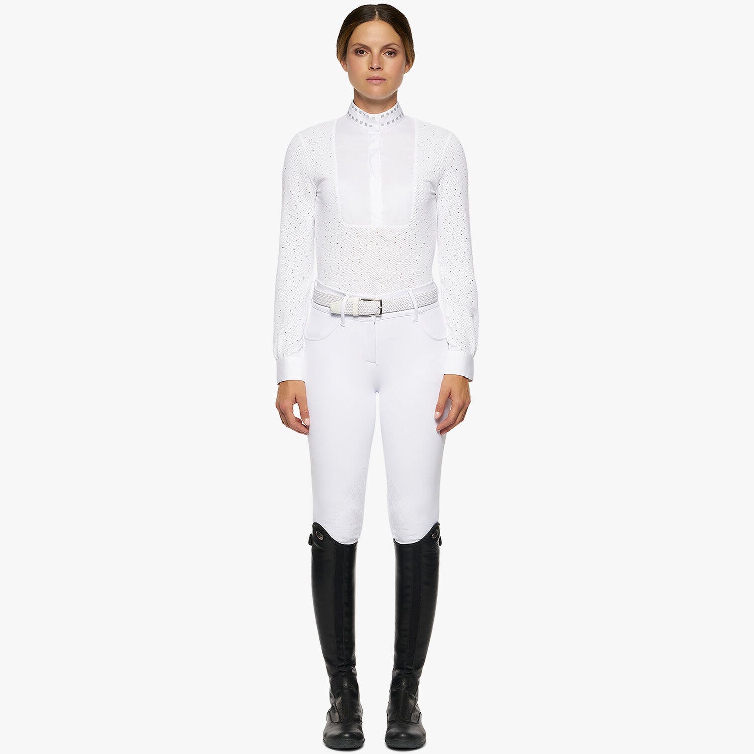 Cavalleria Toscana Women’s shirt in perforated fabric with a sequin collar WHITE-1