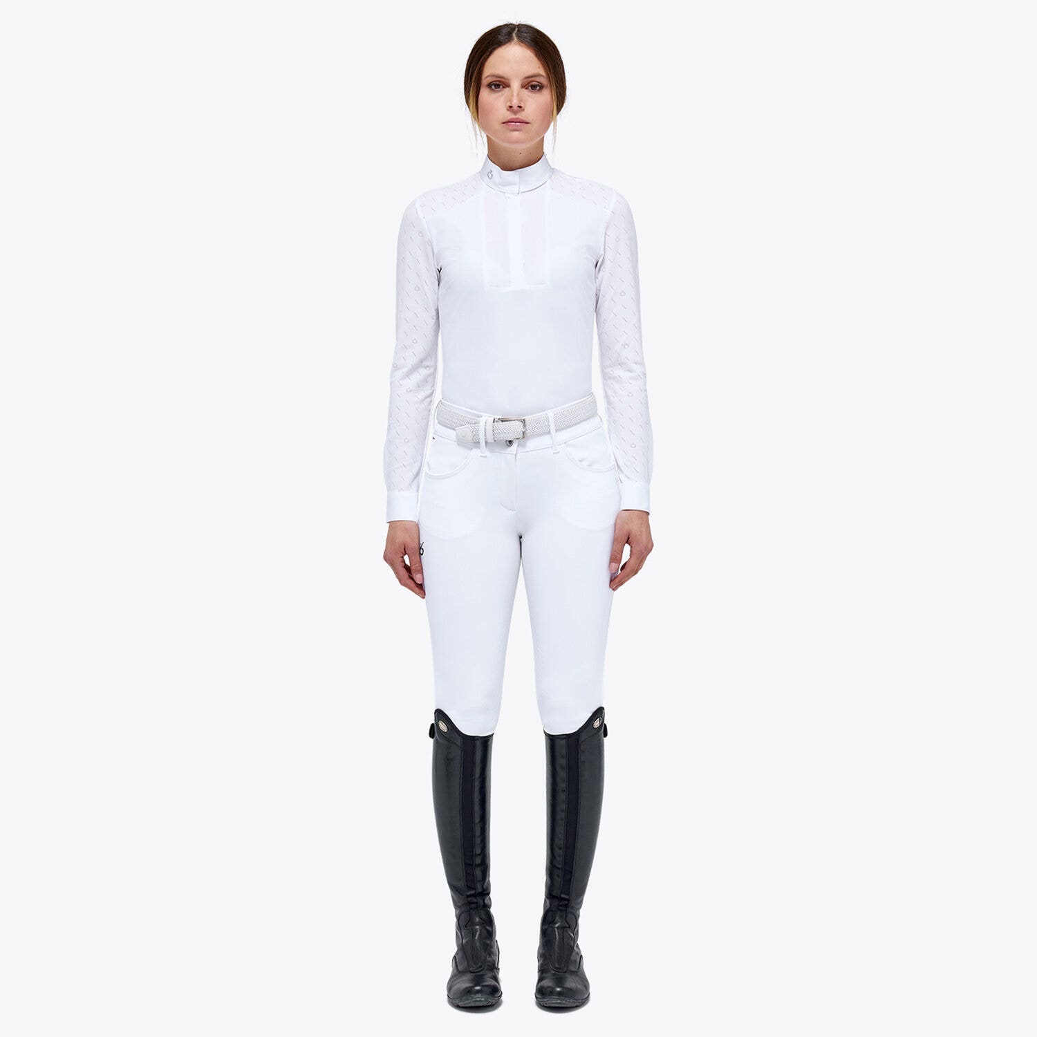 Cavalleria Toscana Woman’s jersey shirt with CT motif WHITE/KNIT-1