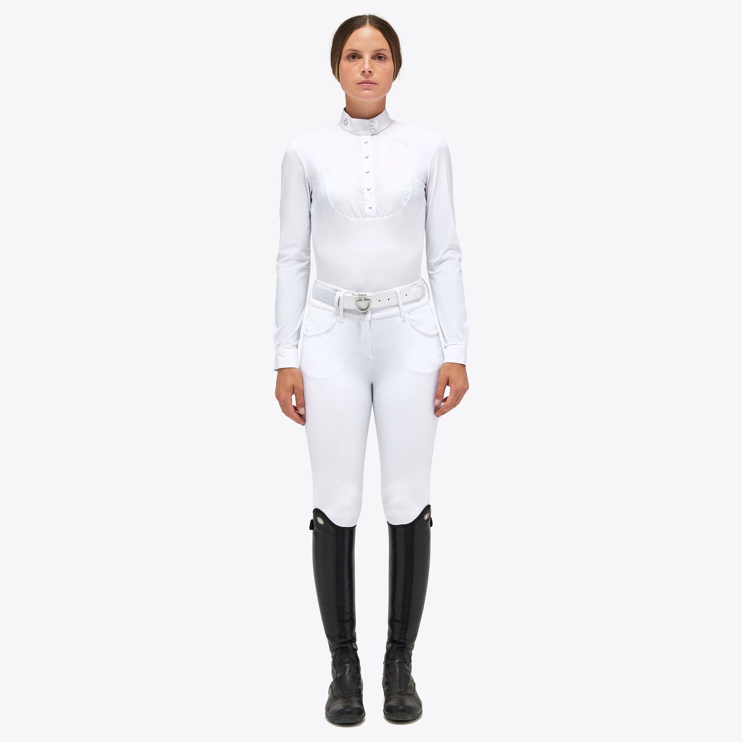 Cavalleria Toscana Women's Jersey Button Competition Shirt WHITE-1