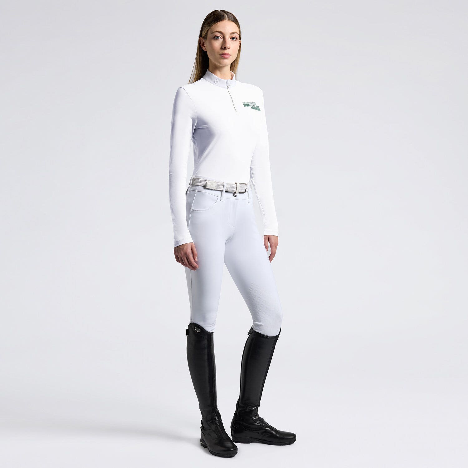 Cavalleria Toscana Cavalleria Toscana Women's Competition Shirt in Technical Jersey with zip WHITE-1