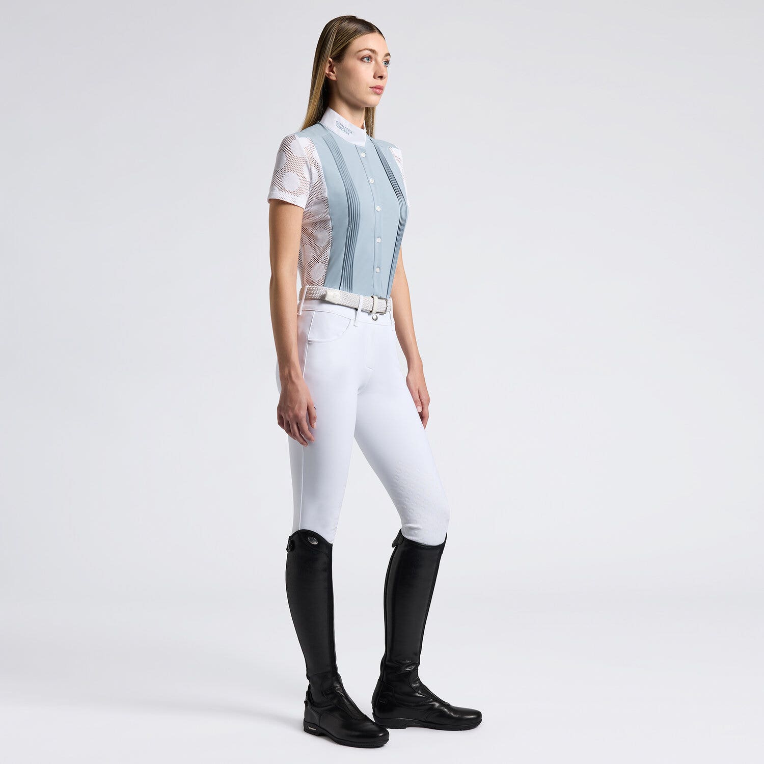 Cavalleria Toscana Cavalleria Toscana Women's Competition shirt in technical jaquard and jersey with buttons 7O01 BLUEFOG/WHITE-1