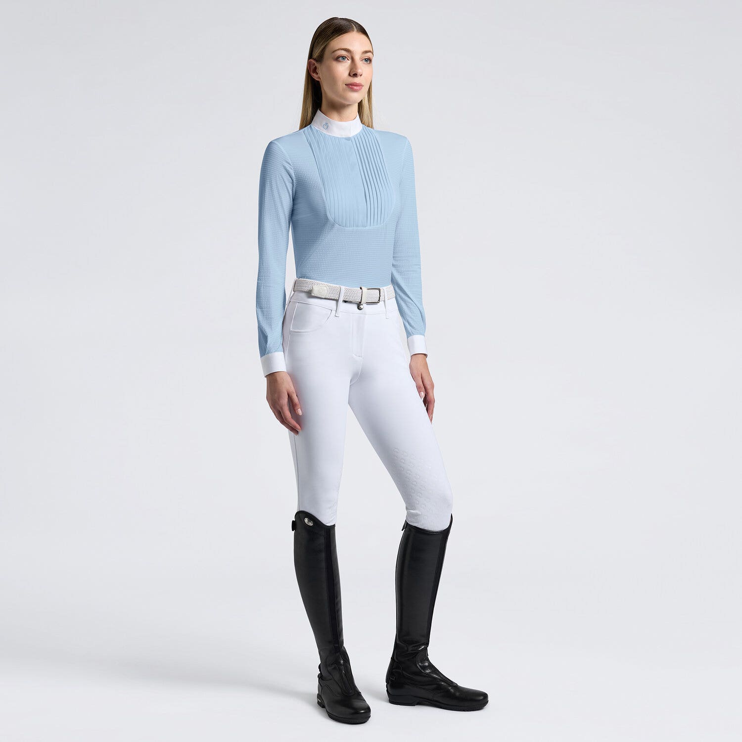 Cavalleria Toscana Cavalleria Toscana Women's Competition shirt in technical jersey with buttons BLUE FOG-1