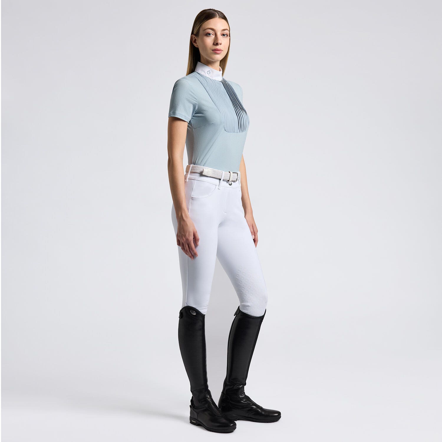 Cavalleria Toscana Cavalleria Toscana Women's Competition shirt in technical jersey with buttons BLUE FOG-1