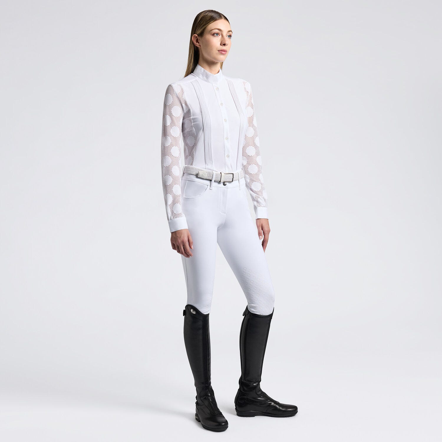 Cavalleria Toscana Women's Competition shirt in perforated jaquard and technical jersey with buttons