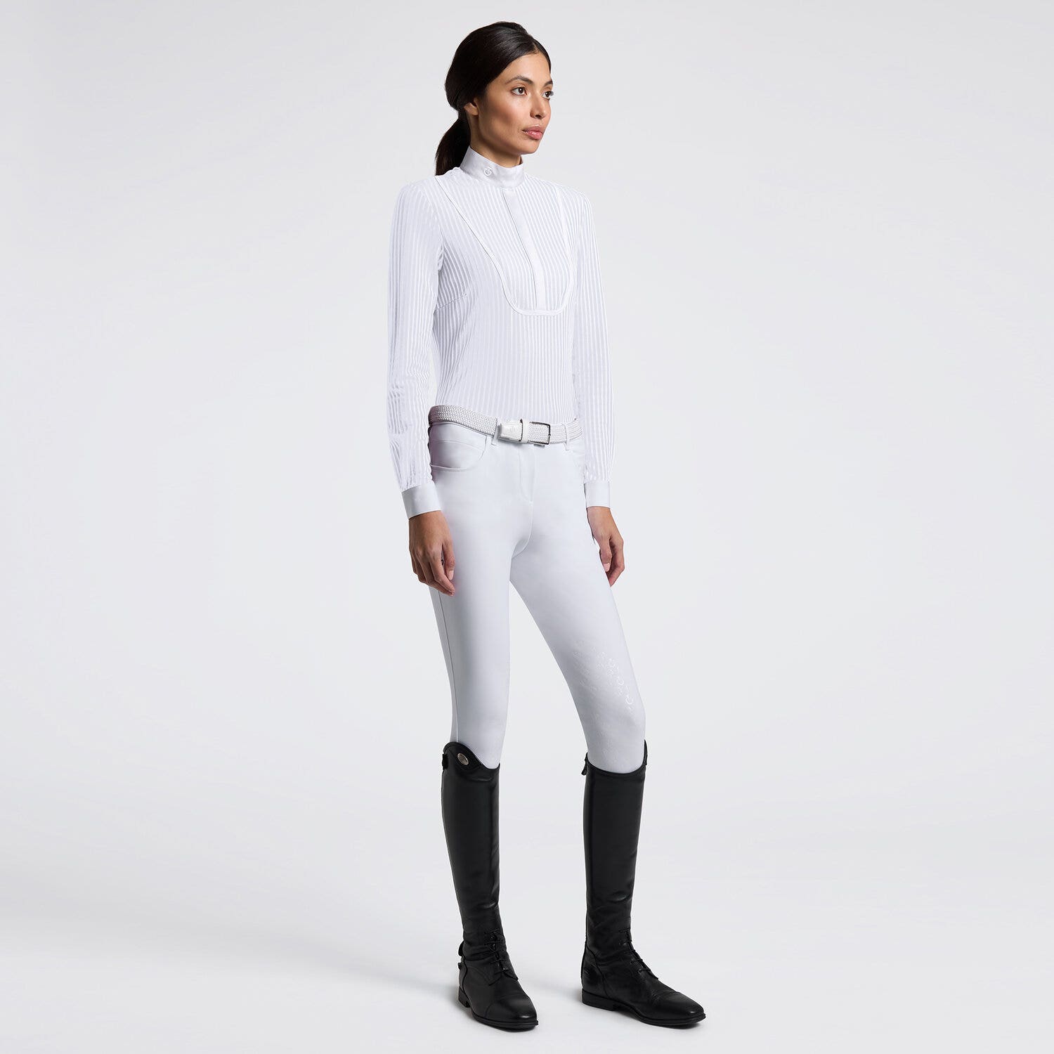 Cavalleria Toscana Cavalleria Toscana Women’s Long Sleeve Competition Shirt with Striped Pattern WHITE-1