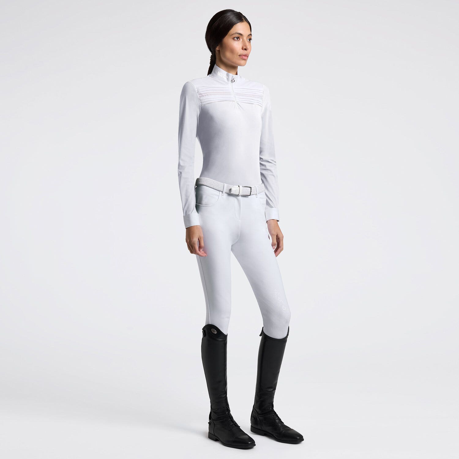 Cavalleria Toscana Cavalleria Toscana Women’s Long Sleeve Competition Shirt with Pleated Insert WHITE-1