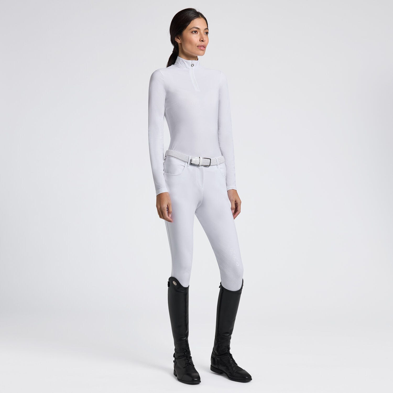 Girl’s Long-Sleeve Competition Shirt Cavalleria Toscana in Warm Jersey with Jacquard Insert