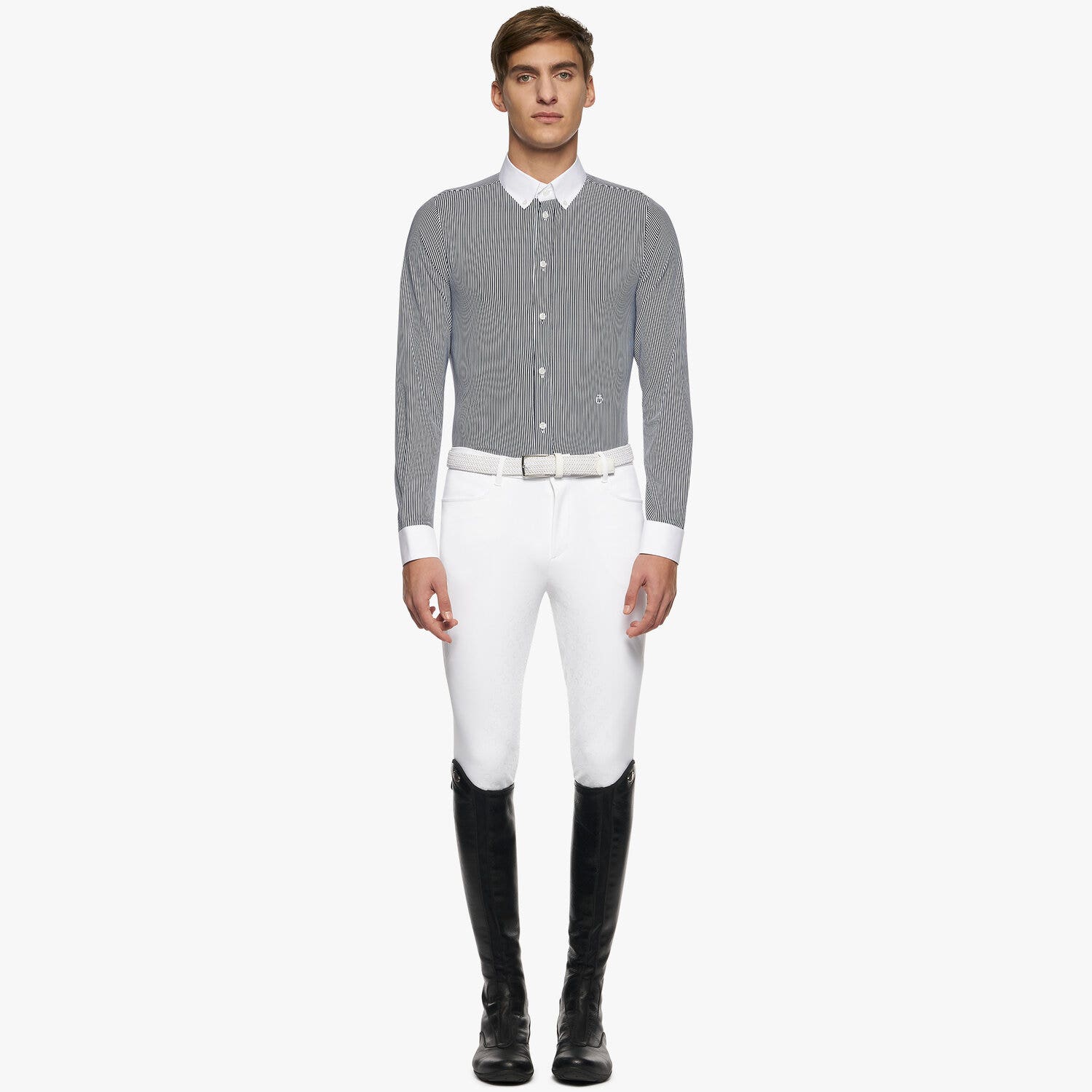 Cavalleria Toscana Men's button-down long-sleeved shirt. WHITE/BLACK LINE-1