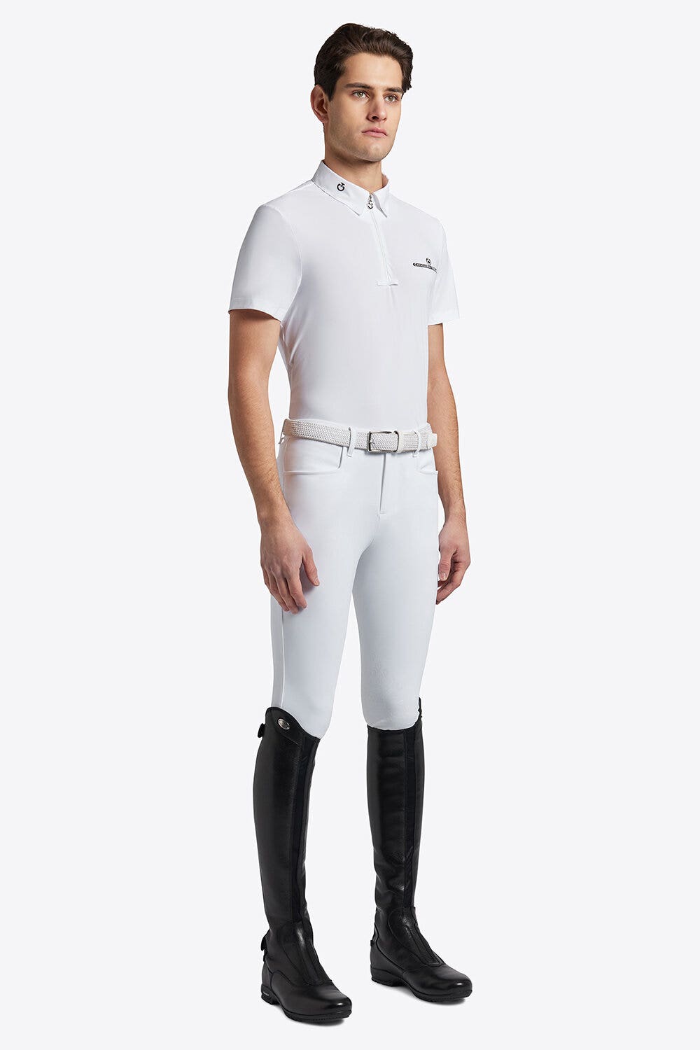 Cavalleria Toscana Cavalleria Toscana Men's Competition Shirt in Technical Jersey with Zip WHITE-1