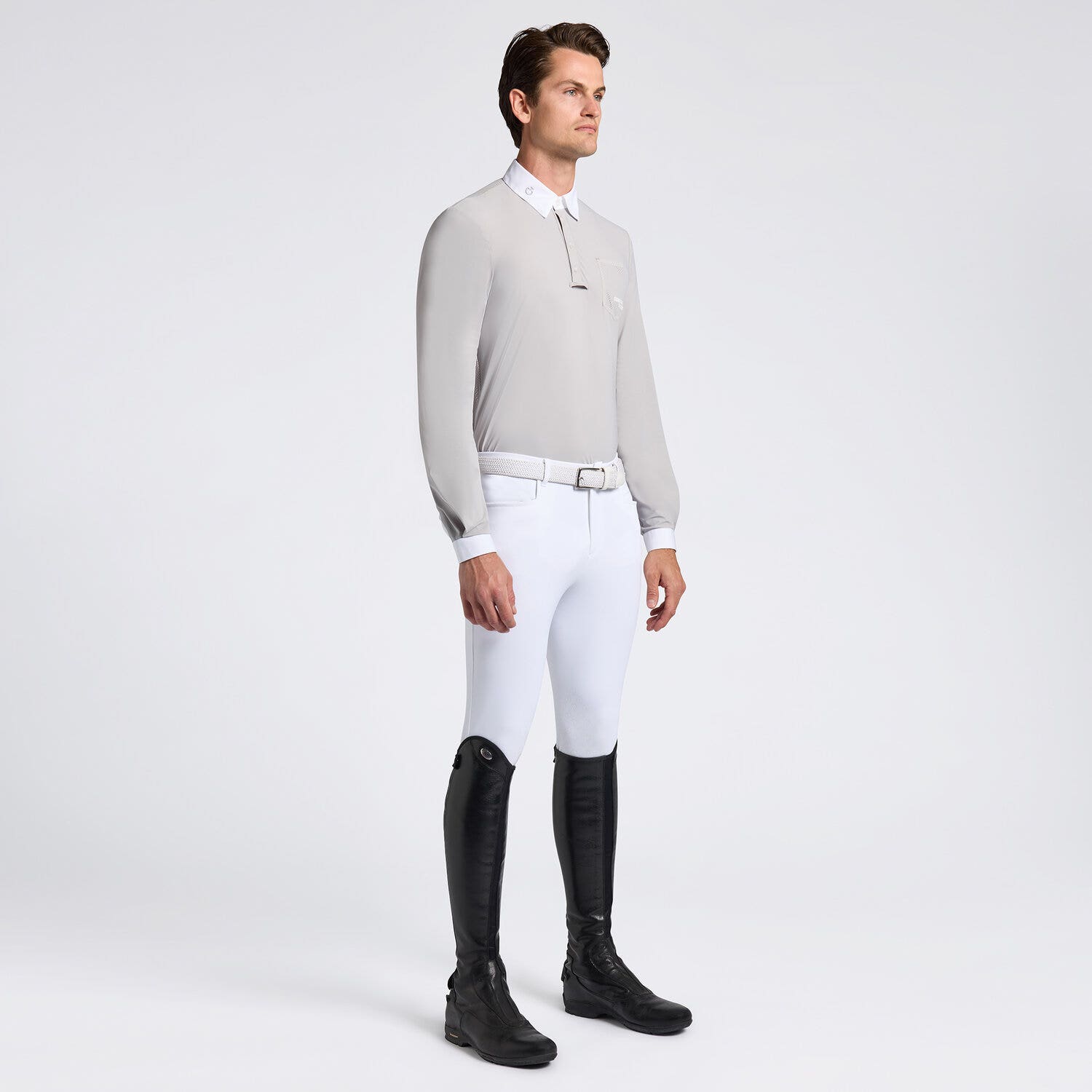 Cavalleria Toscana Cavalleria Toscana Men's Competition Shirt with Perforated Pocket LIGHT GREY-1