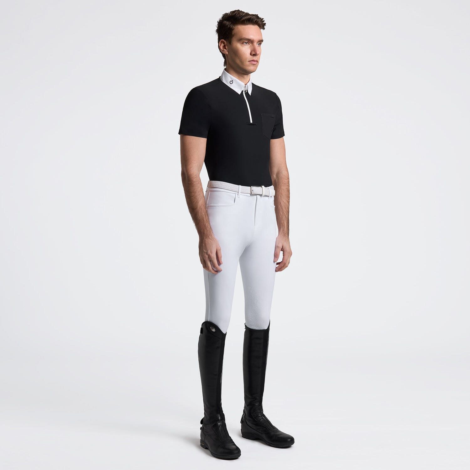 Cavalleria Toscana Cavalleria Toscana Men’s Short Sleeve Competition Shirt with Pocket BLACK-1