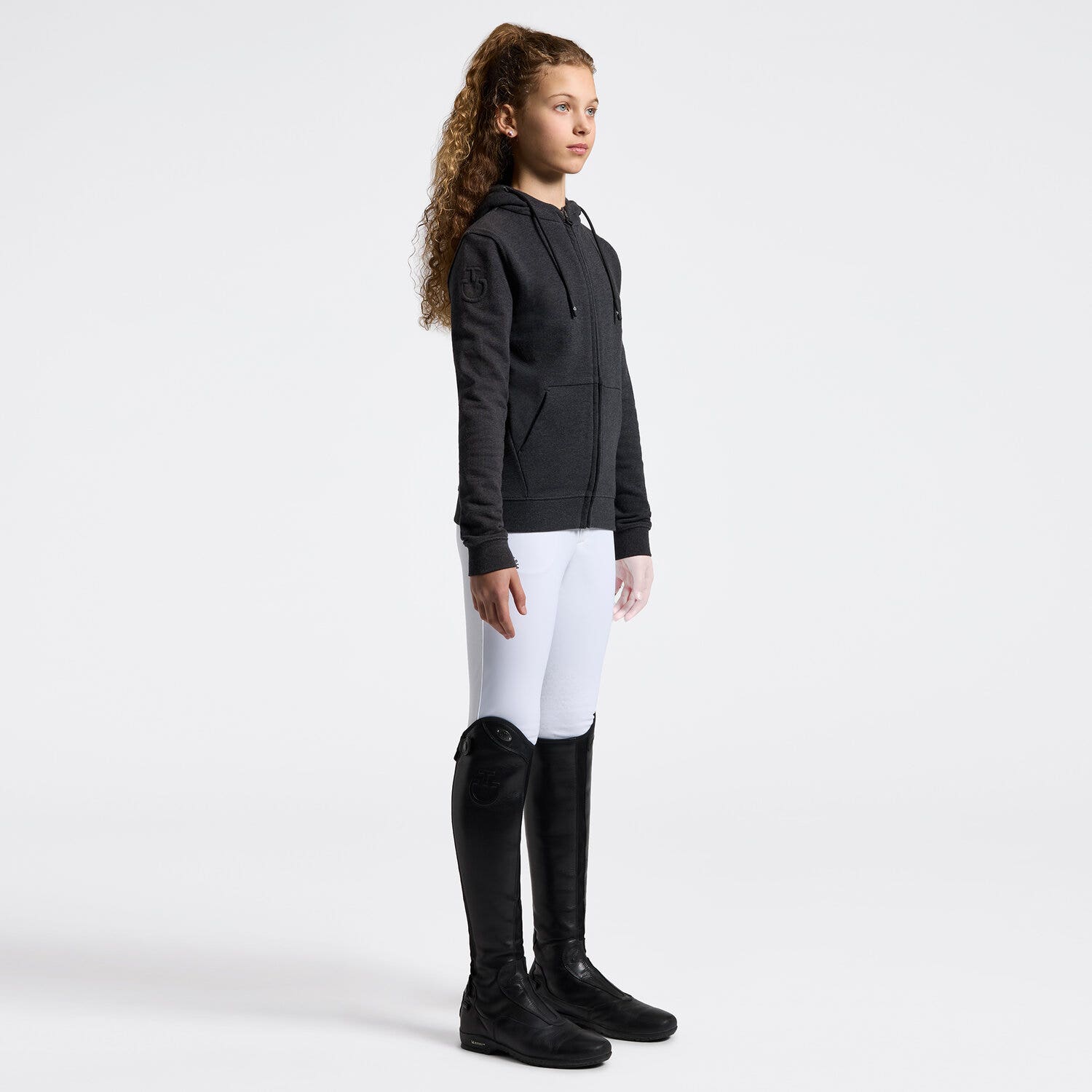 Cavalleria Toscana Girl's Train Hard Ride Easy Sweatshirt CHARCOAL GREY-1