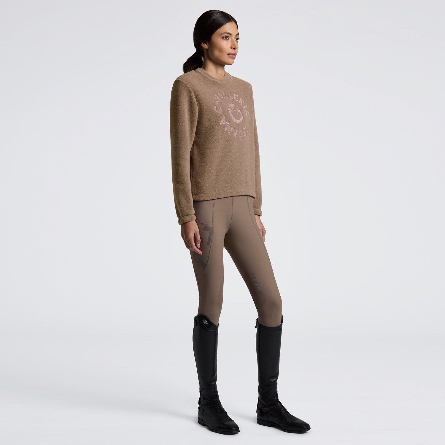 Cavalleria Toscana Cavalleria Toscana Women's Fleece Crew Neck Sweatshirt WALNUT-1