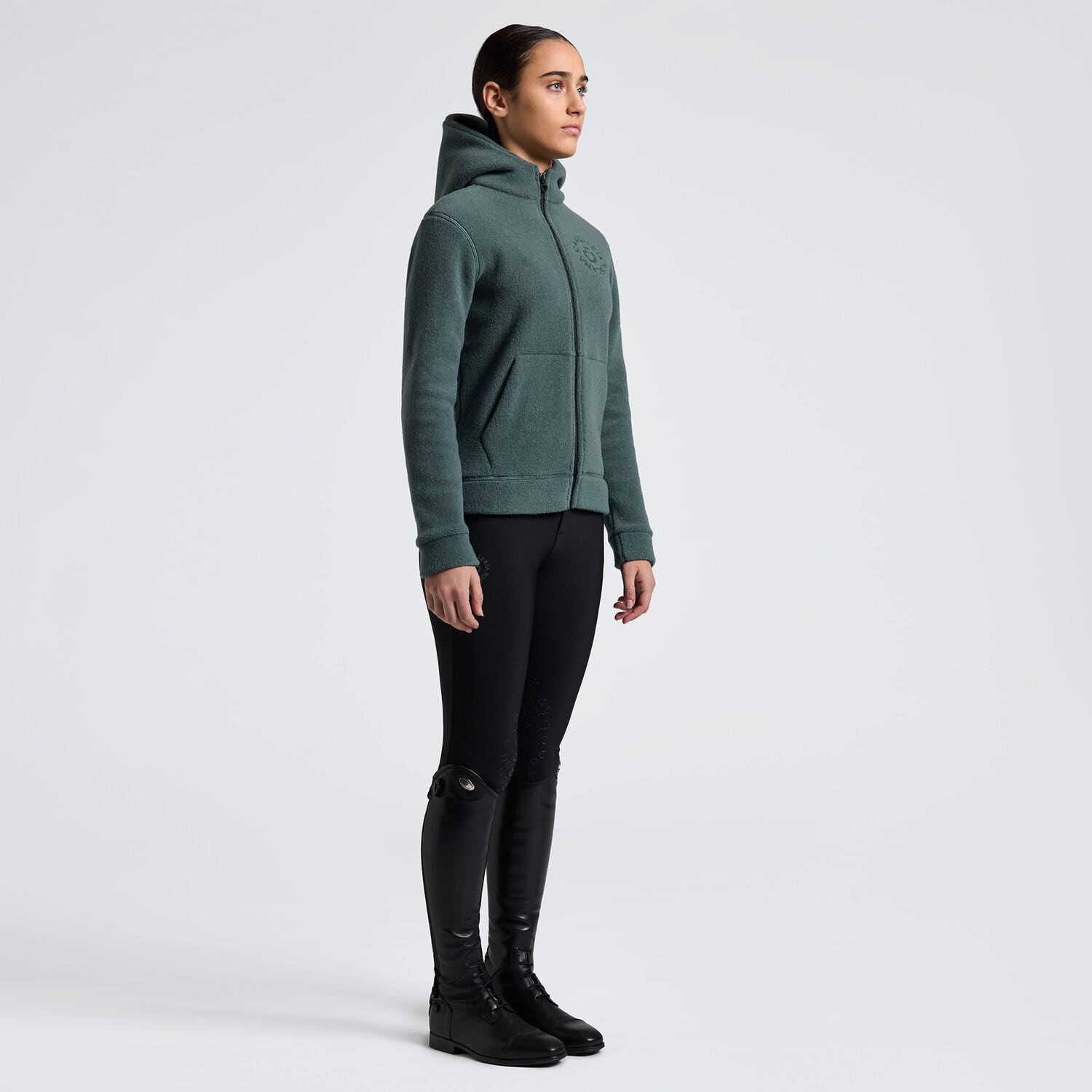 Cavalleria Toscana Cavalleria Toscana Unisex Zip Hoodie for Young Riders JUNGLE GREEN-1