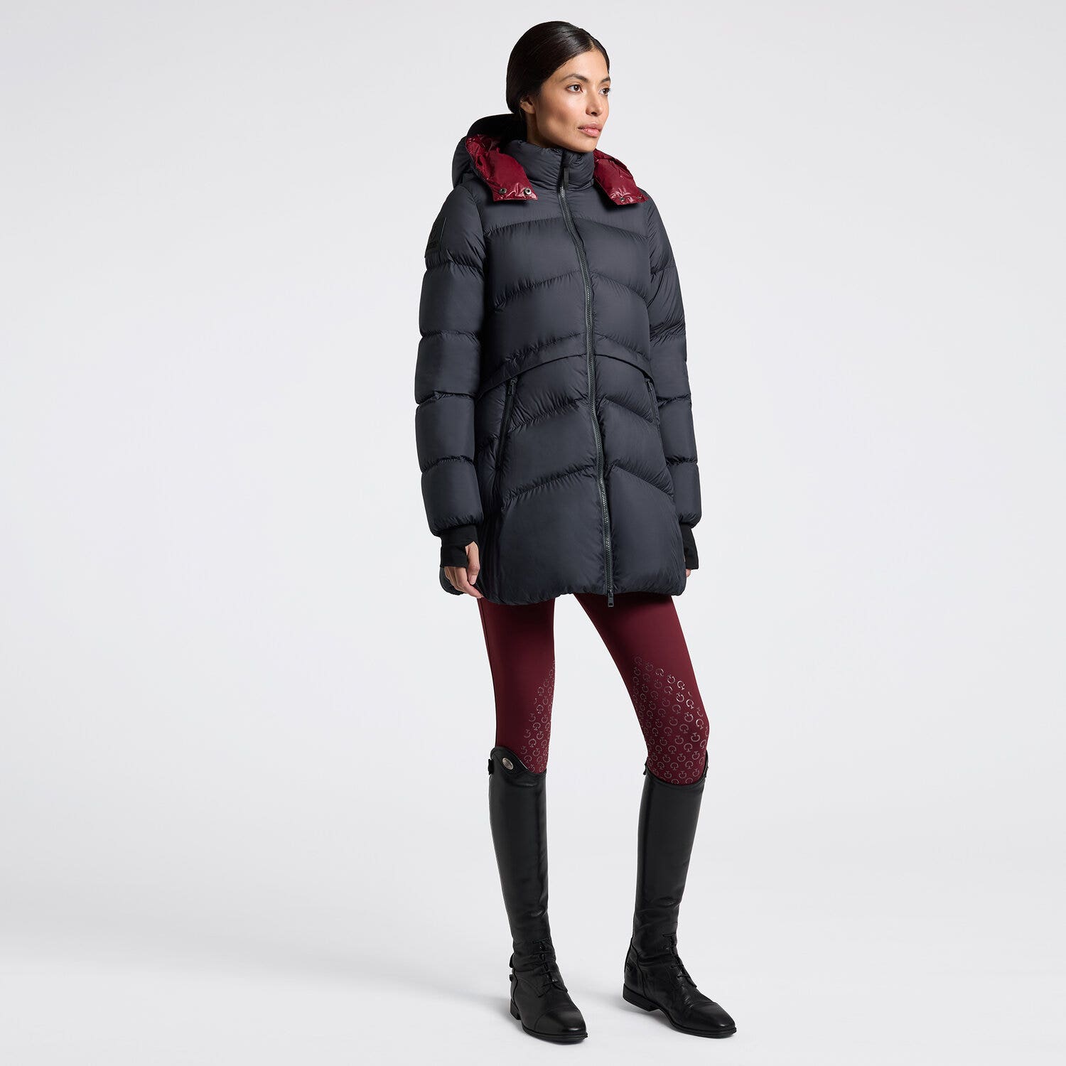 Cavalleria Toscana Cavalleria Toscana Women's Long Padded Down Jacket in Nylon with Hood NAVY-1