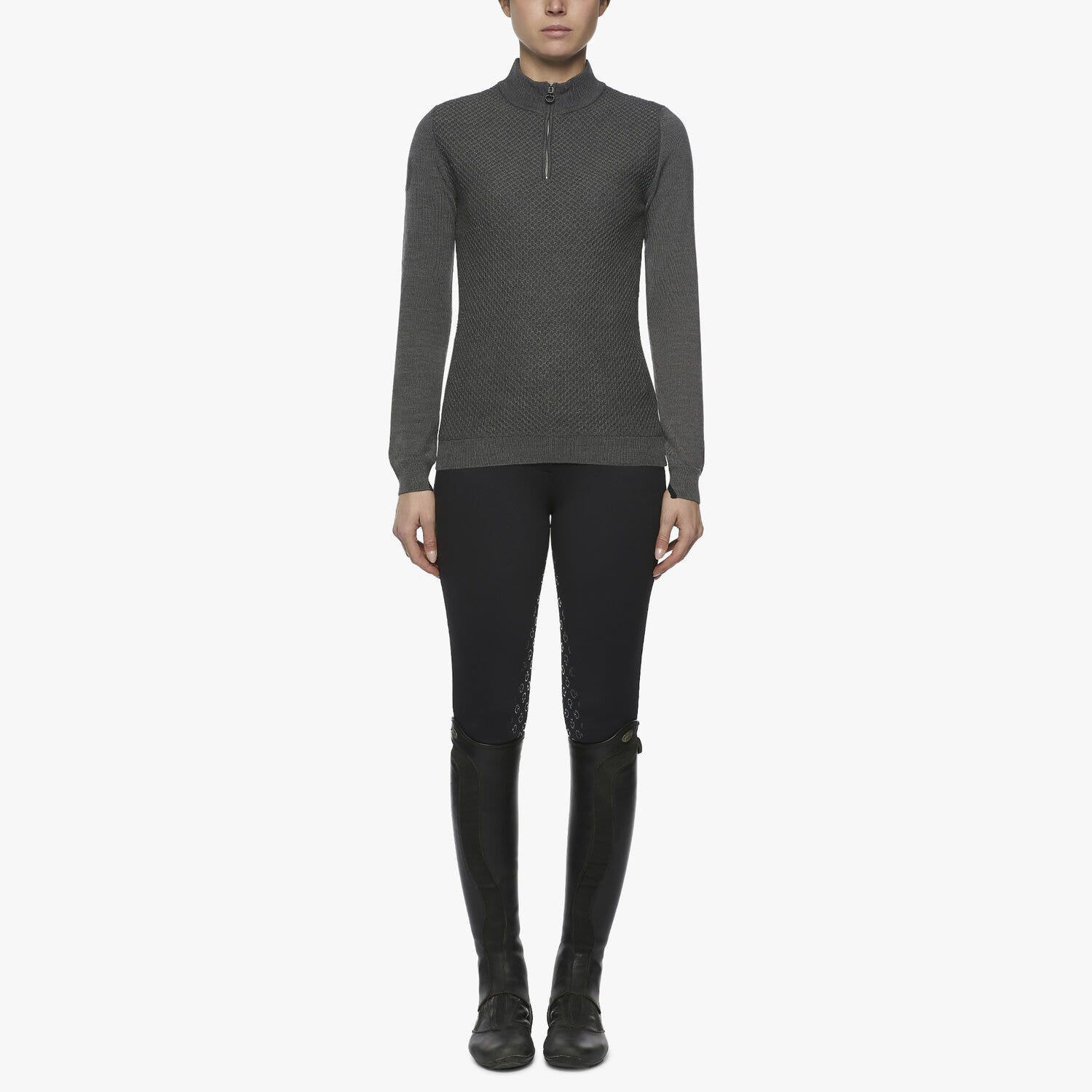 Cavalleria Toscana Women's honeycomb sweater STONE GREY-1