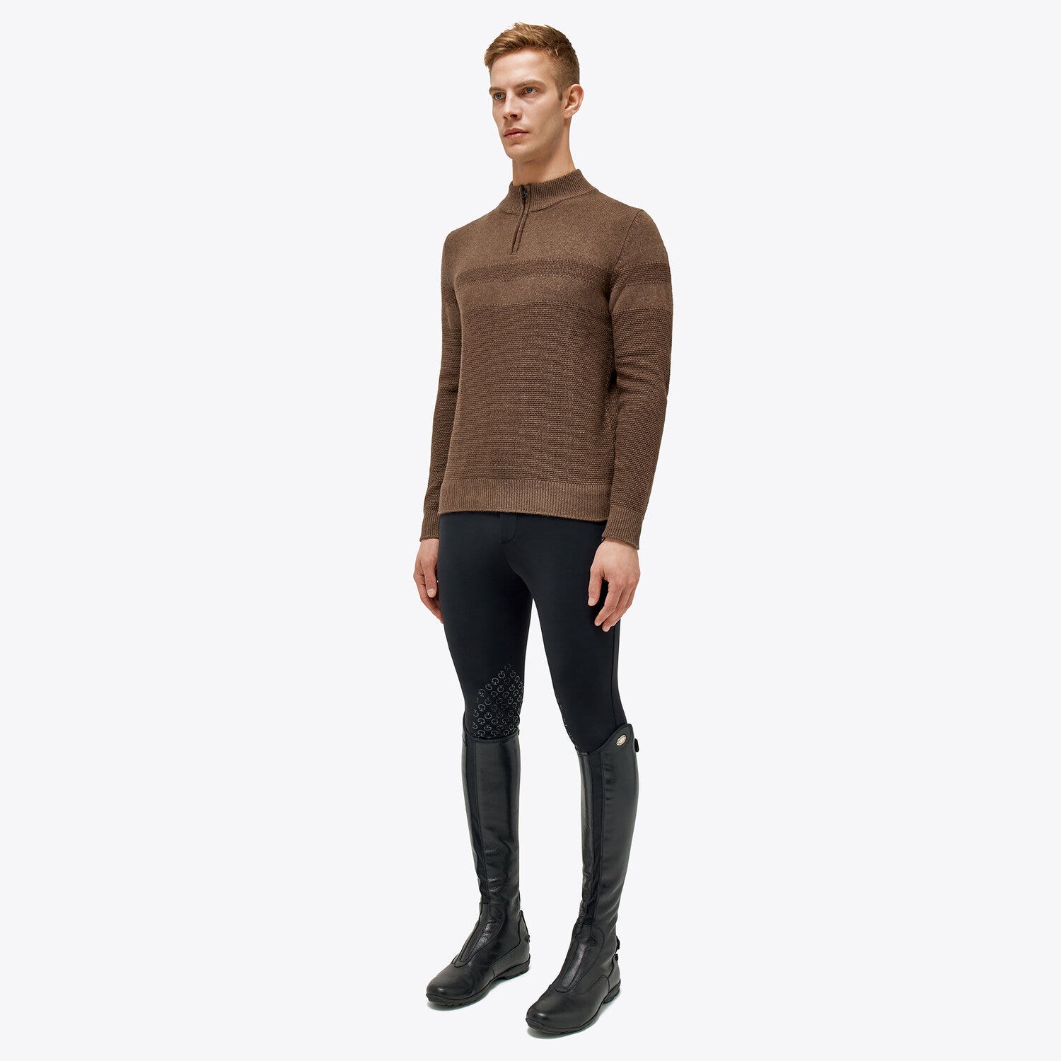 Cavalleria Toscana Men’s wool jumper with a high neck and zip LIGHT MOCHA-1