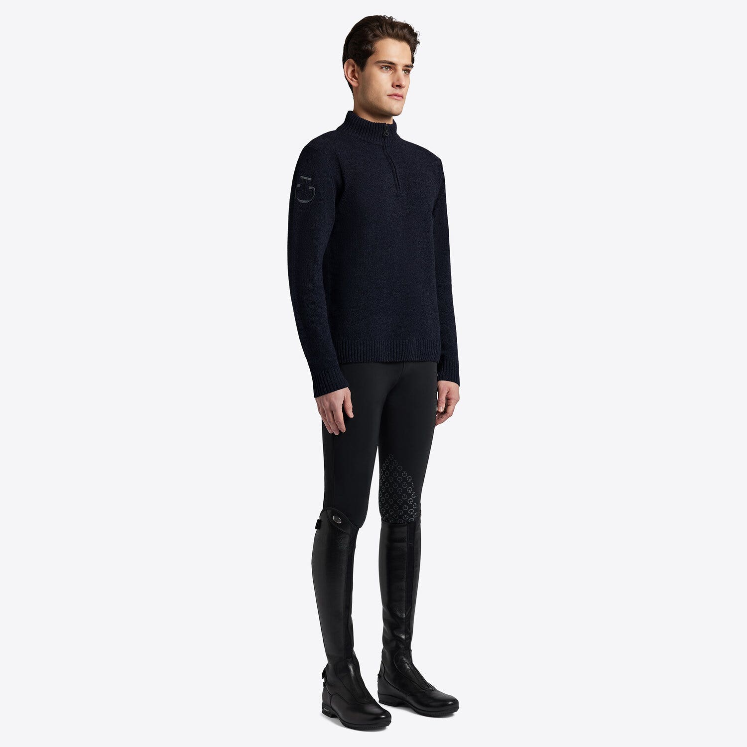 Cavalleria Toscana Cavalleria Toscana Men's Lambswool Half Zip Turtleneck Sweater NAVY-1