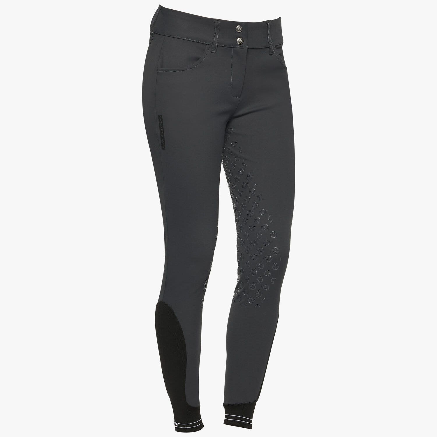 Cavalleria Toscana Women's dressage breeches with perforated logo tape CHARCOAL GREY-1