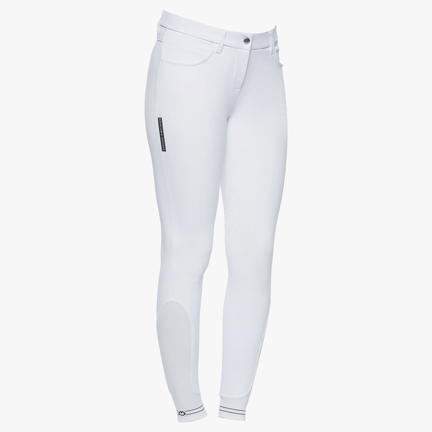 Cavalleria Toscana Women`s knee grip breeches with perforated logo tape WHITE-1