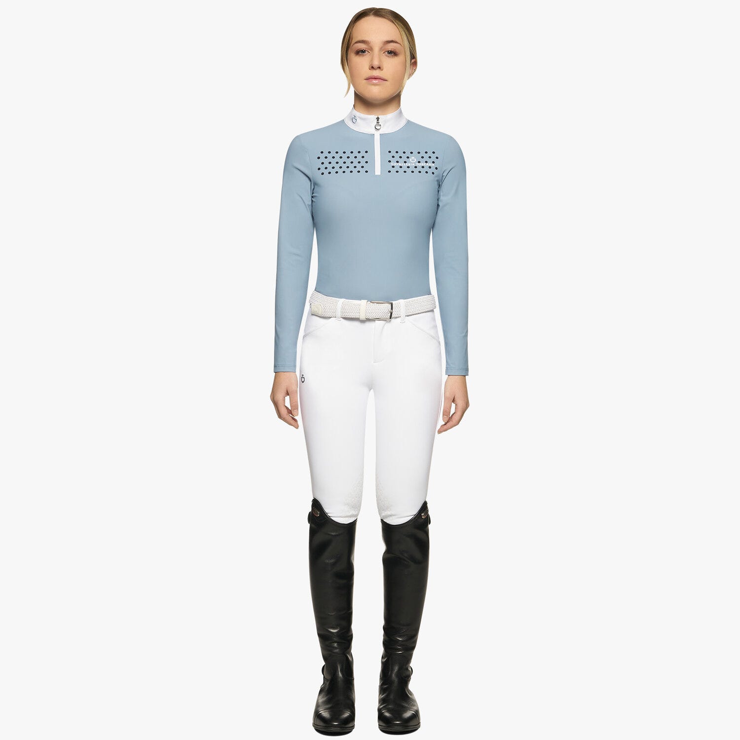 Girls’ jersey polo shirt with a zip