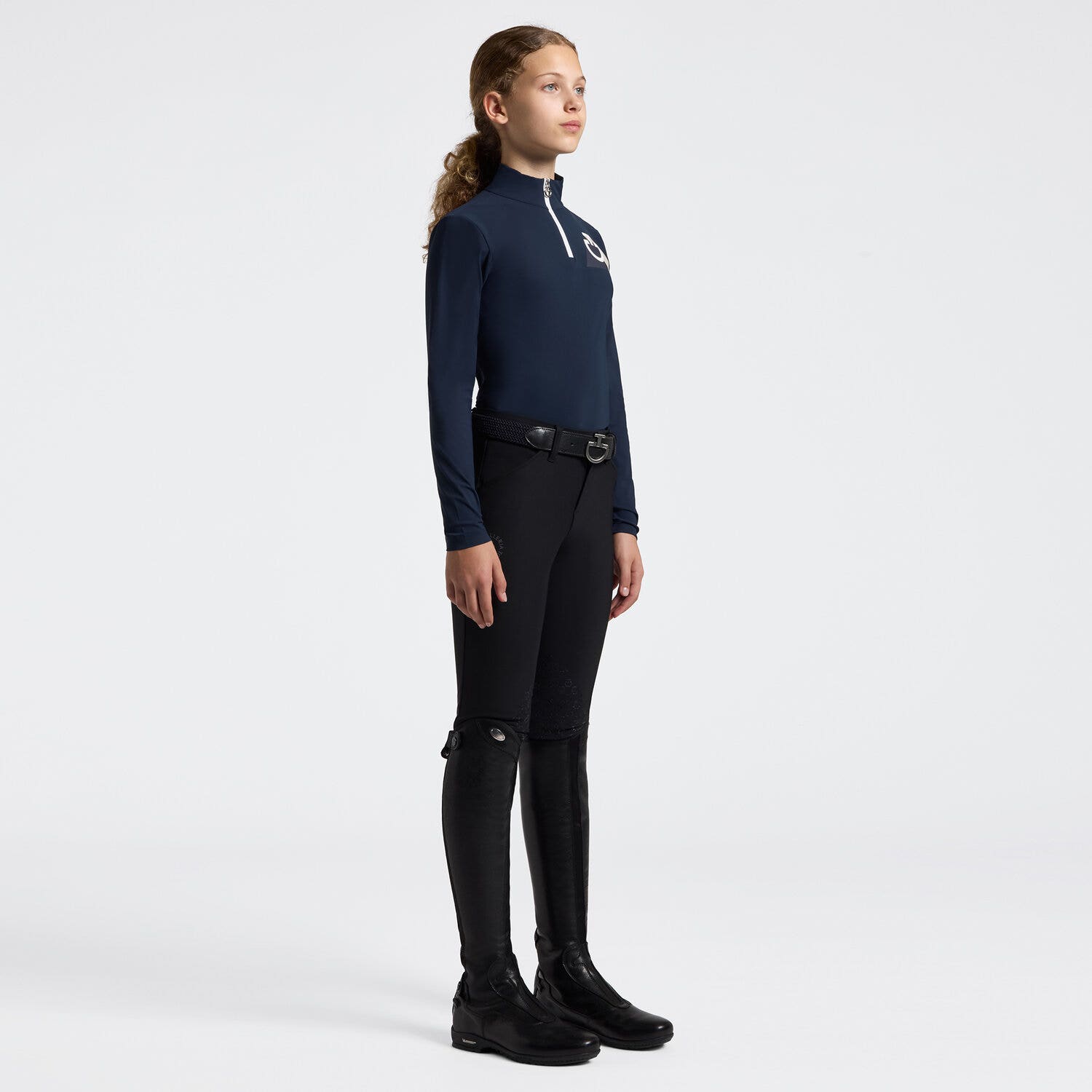 Cavalleria Toscana Girls’ jersey competition shirt with a zip OCEAN BLUE-1