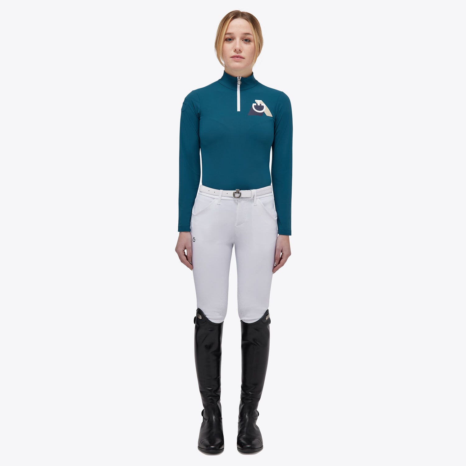 Cavalleria Toscana Girls’ jersey competition shirt with a zip DEEP SEA BLUE-1