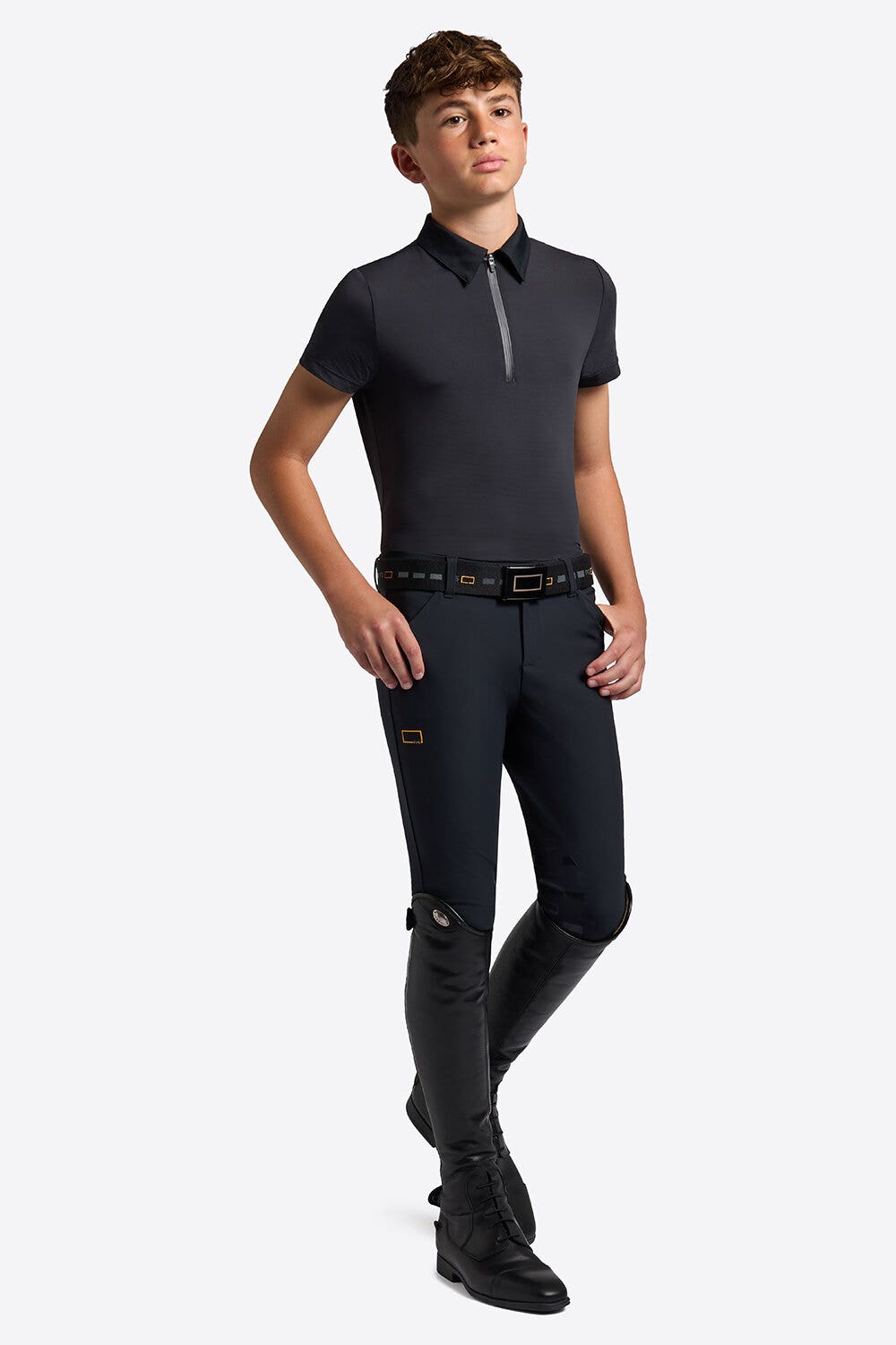 Rider's Gene Rider's Gene Short Sleeve Micro Perforated Jersey Polo with Zip for Boys NAVY-1