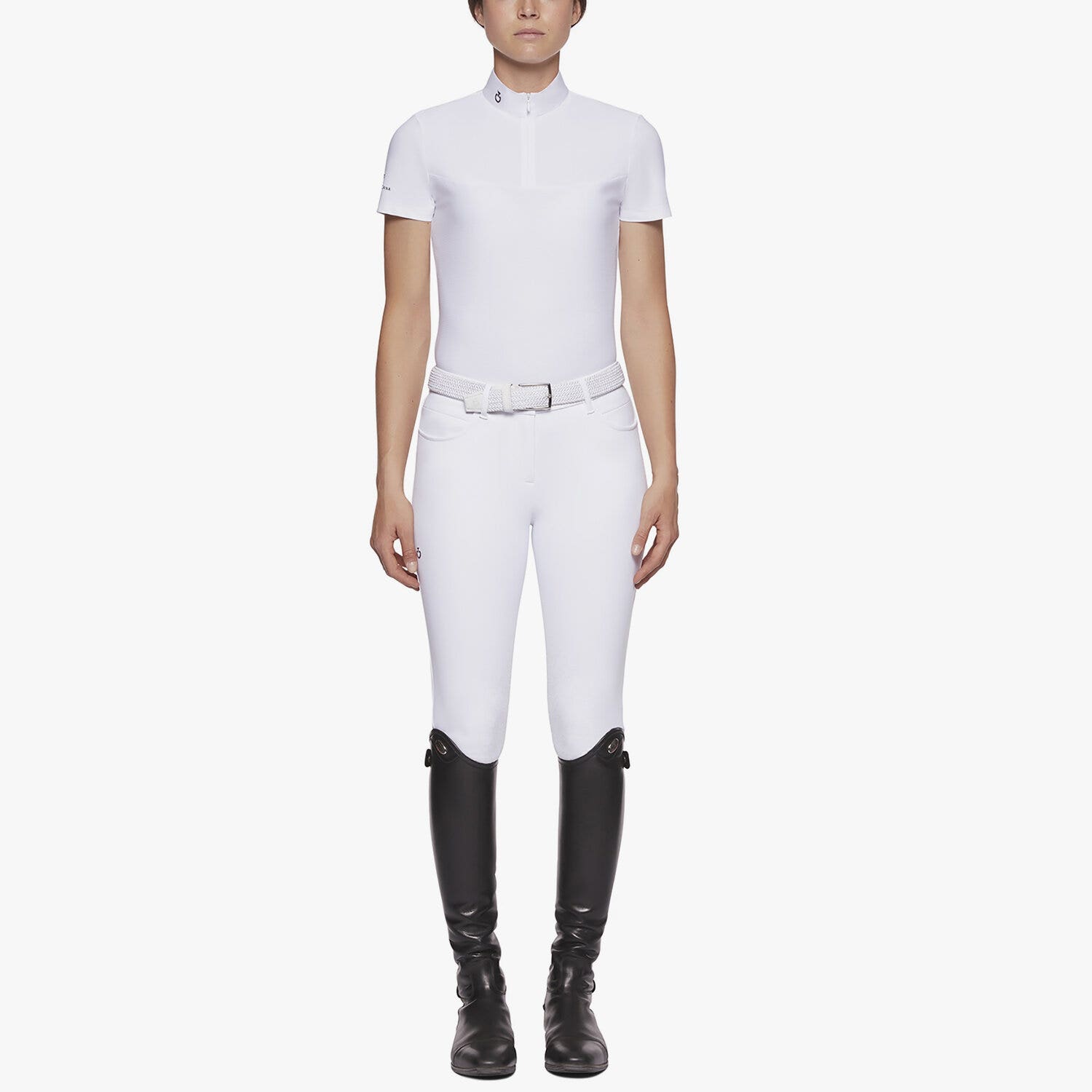 Cavalleria Toscana Piqué and jersey women's polo WHITE/KNIT-1