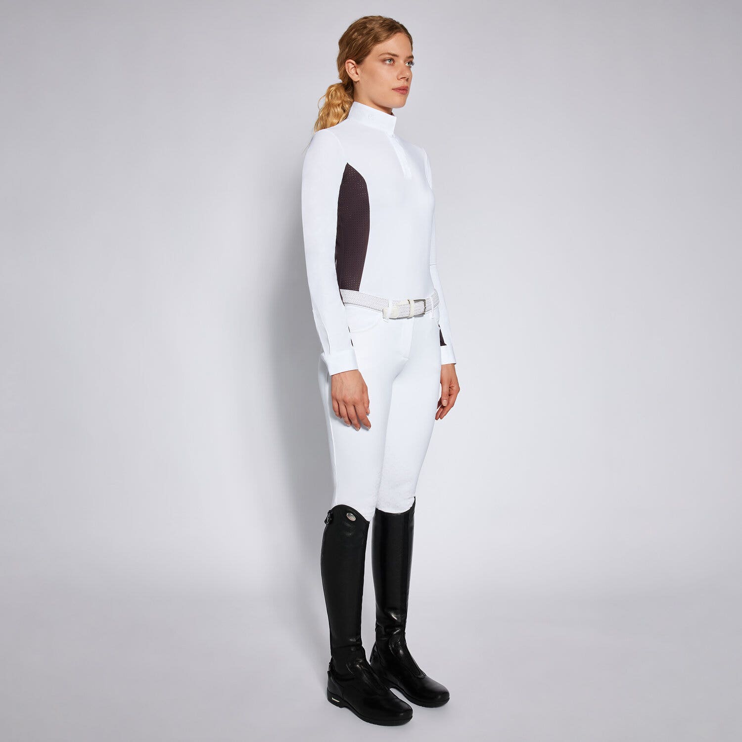 Cavalleria Toscana Women's hunter polo with insert WHITE/DARK PURPLE-1