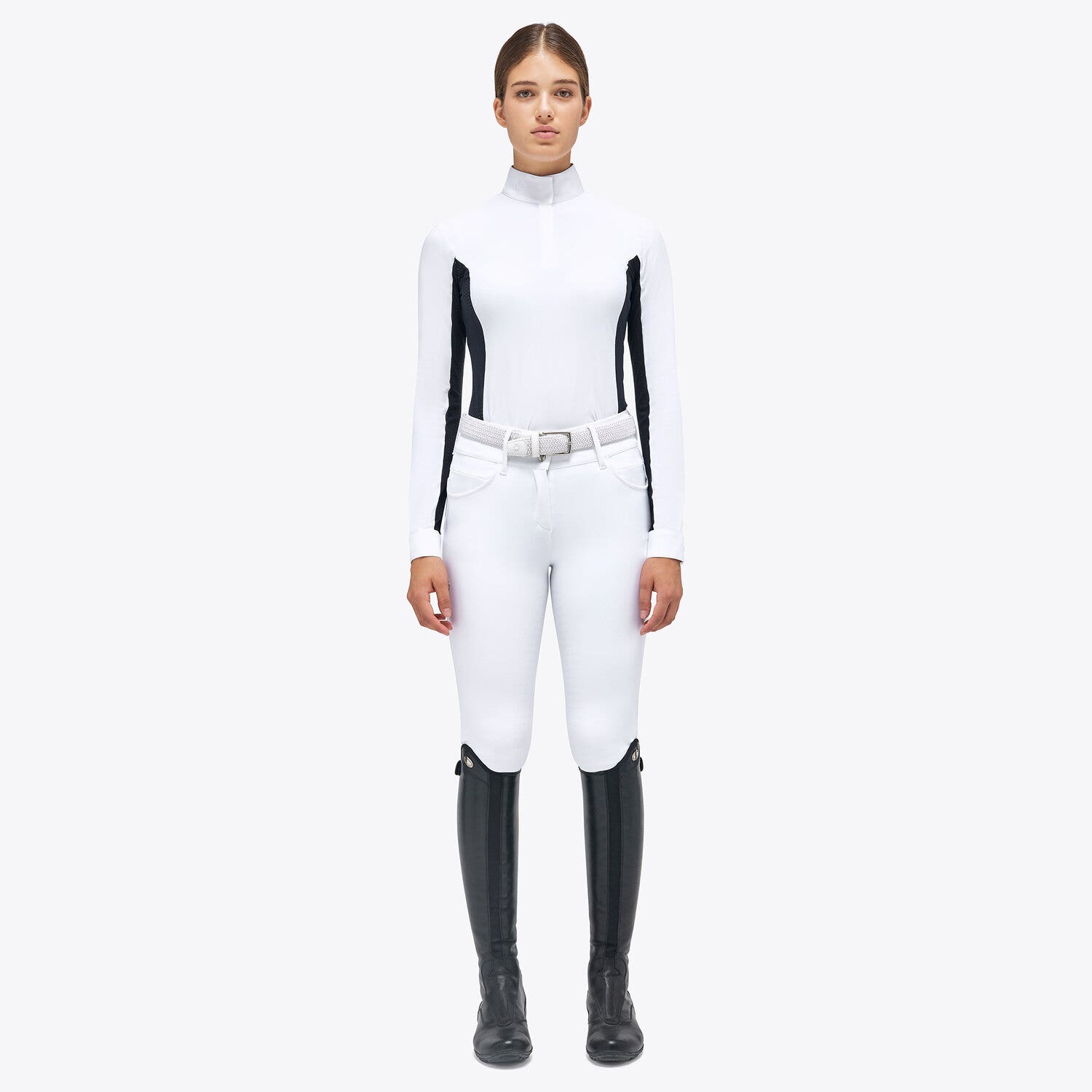 Cavalleria Toscana Women's hunter polo with insert WHITE/NAVY-1