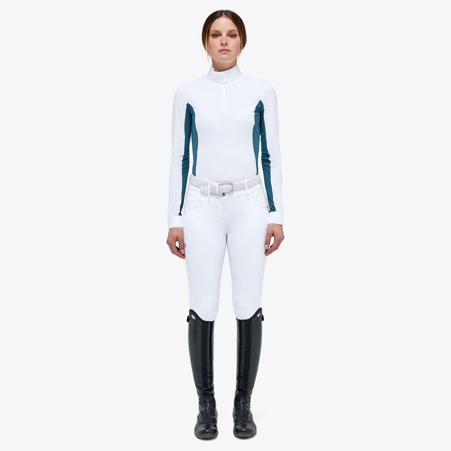 Cavalleria Toscana Women's Hunter polo with insert WHITE / DEEP SEA BLUE-1