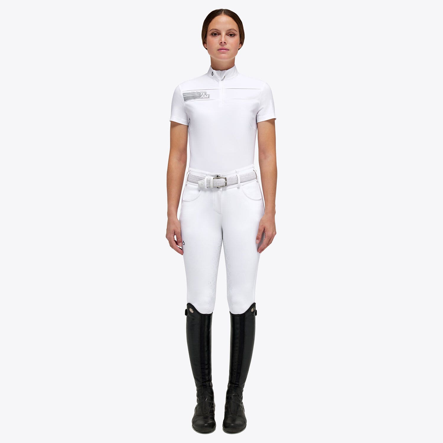 Cavalleria Toscana Women’s performance jersey show shirt with a zip WHITE-1