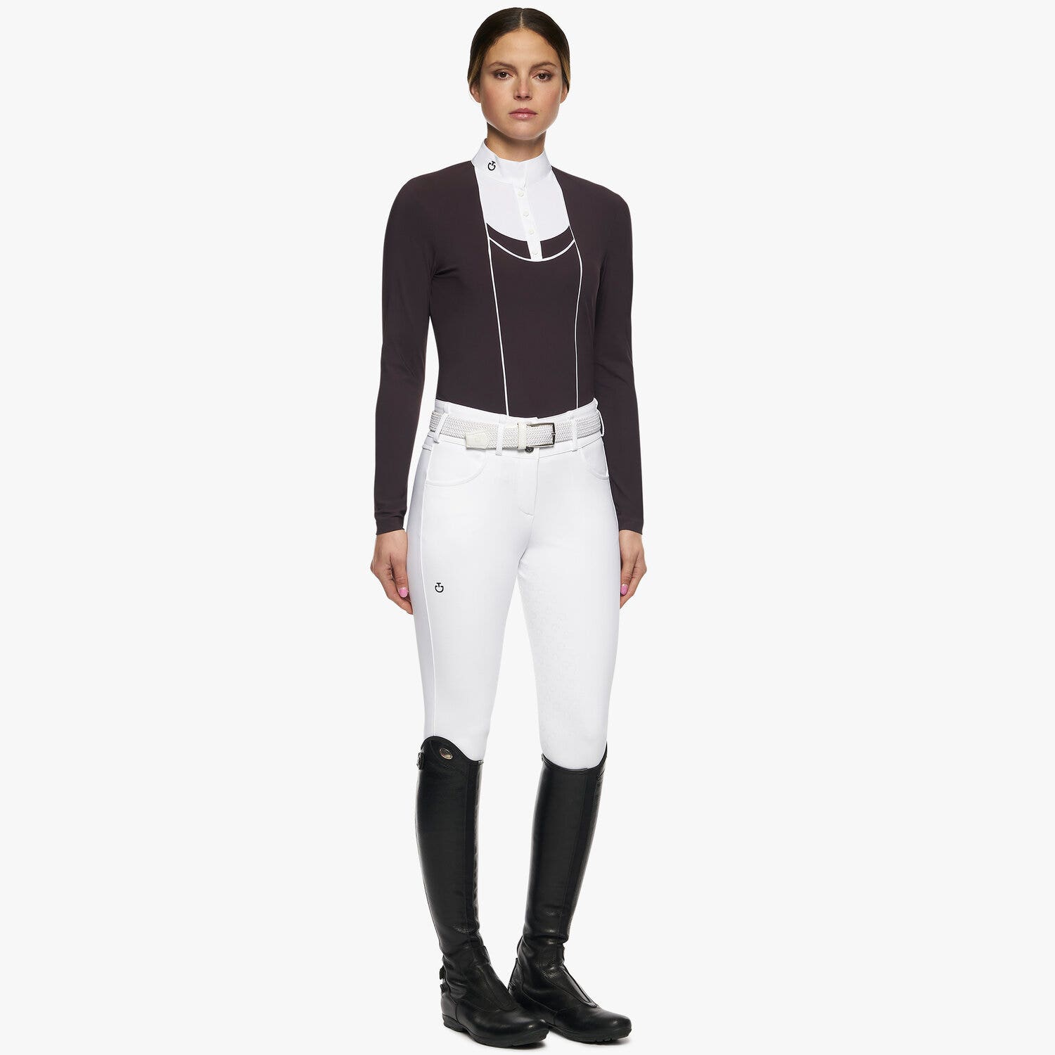 Cavalleria Toscana Women’s jersey show shirt with buttons DARK PURPLE-1