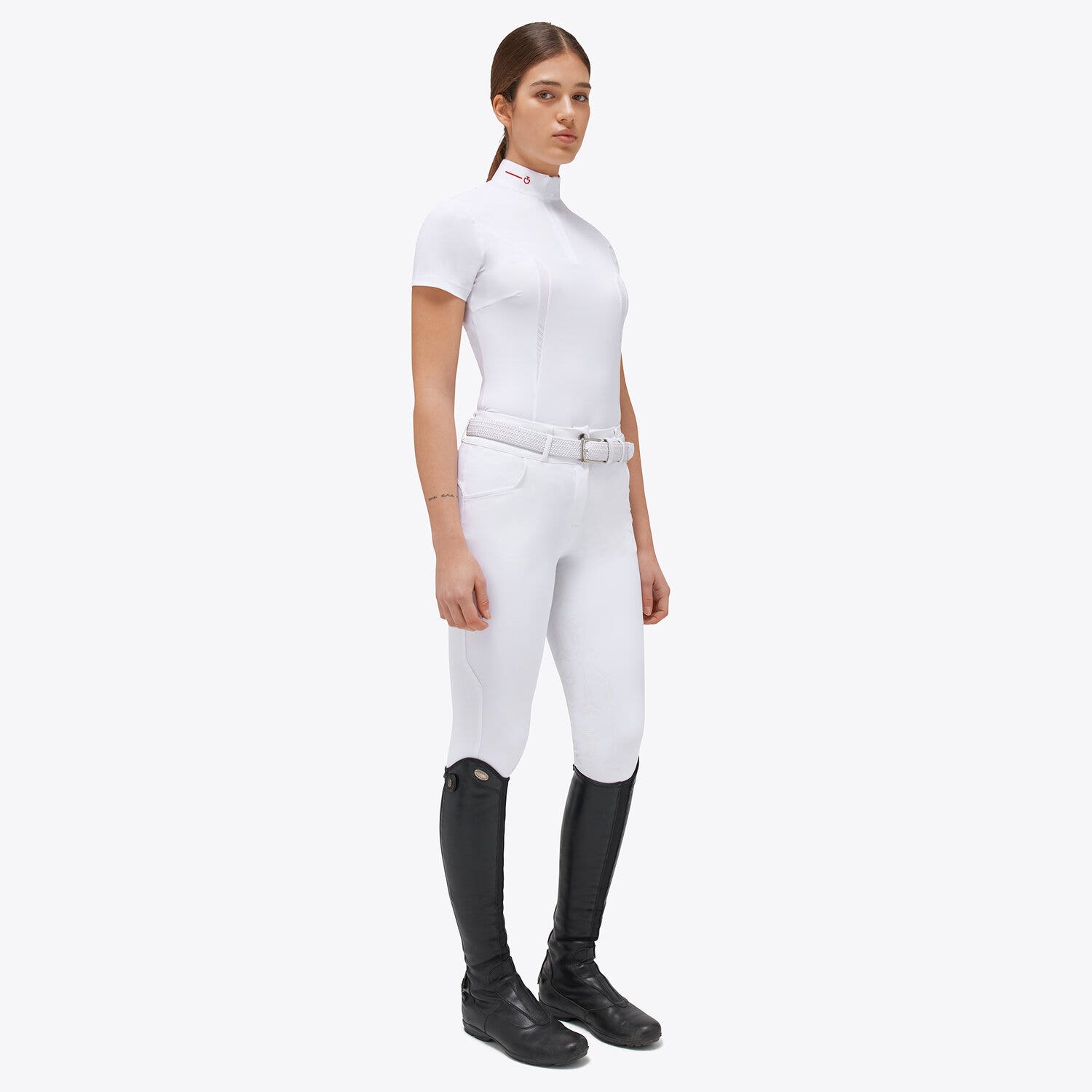 Cavalleria Toscana Women’s jersey mesh polo shirt WHITE-1