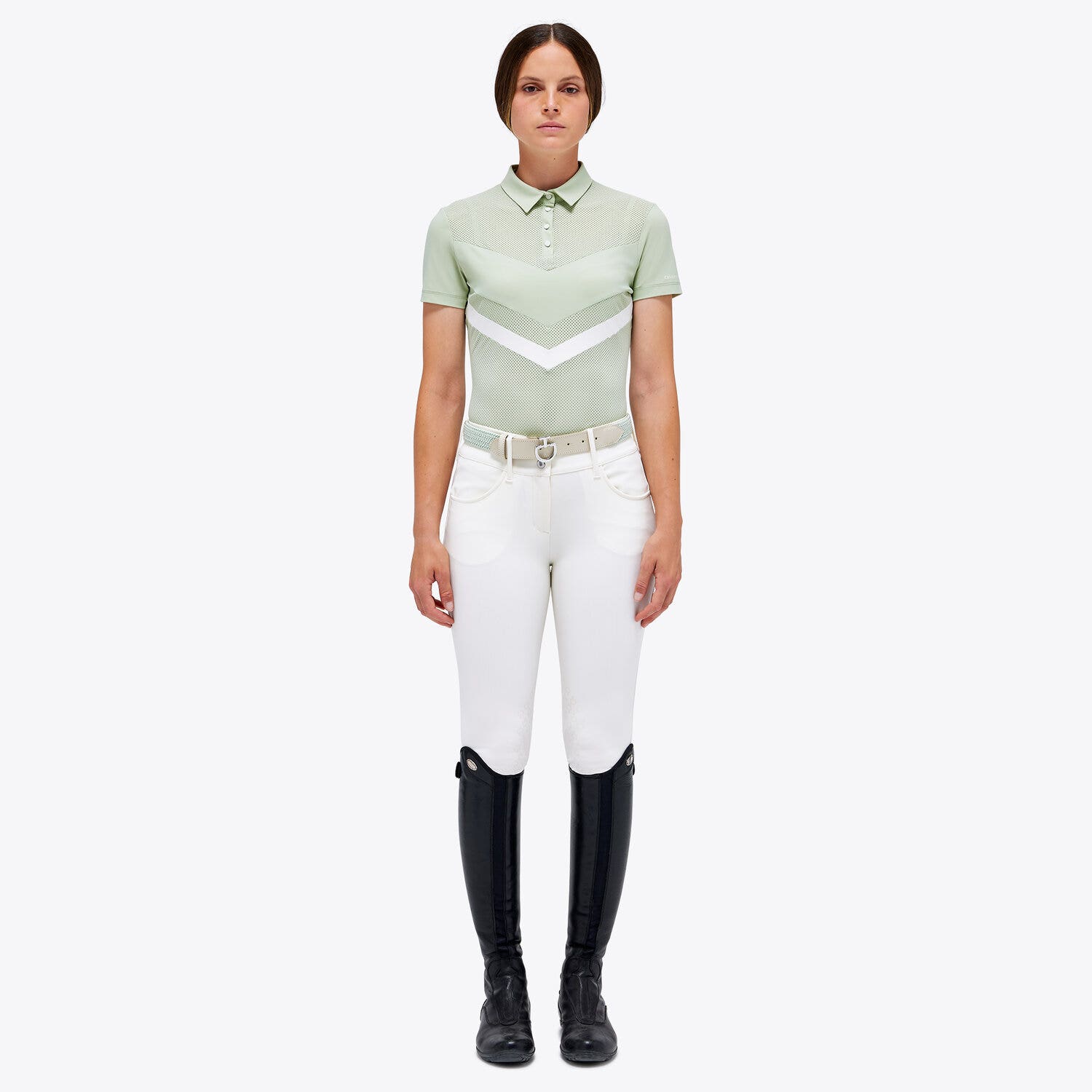Cavalleria Toscana Women's Perforated  Jersey  Zip Competition  Polo PISTACHIO-1