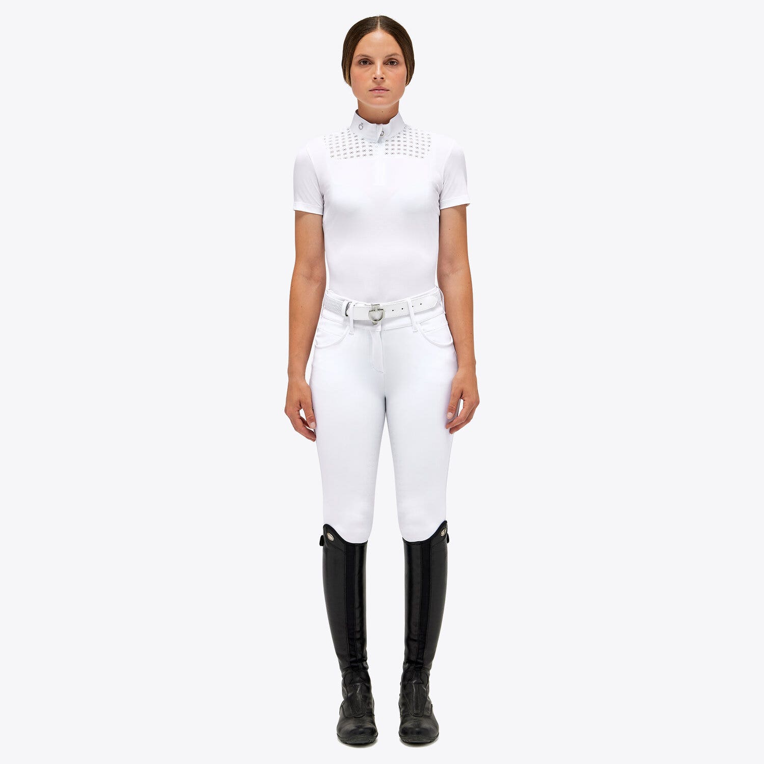 Cavalleria Toscana Women's  Zip Competition  Polo WHITE/KNIT-1