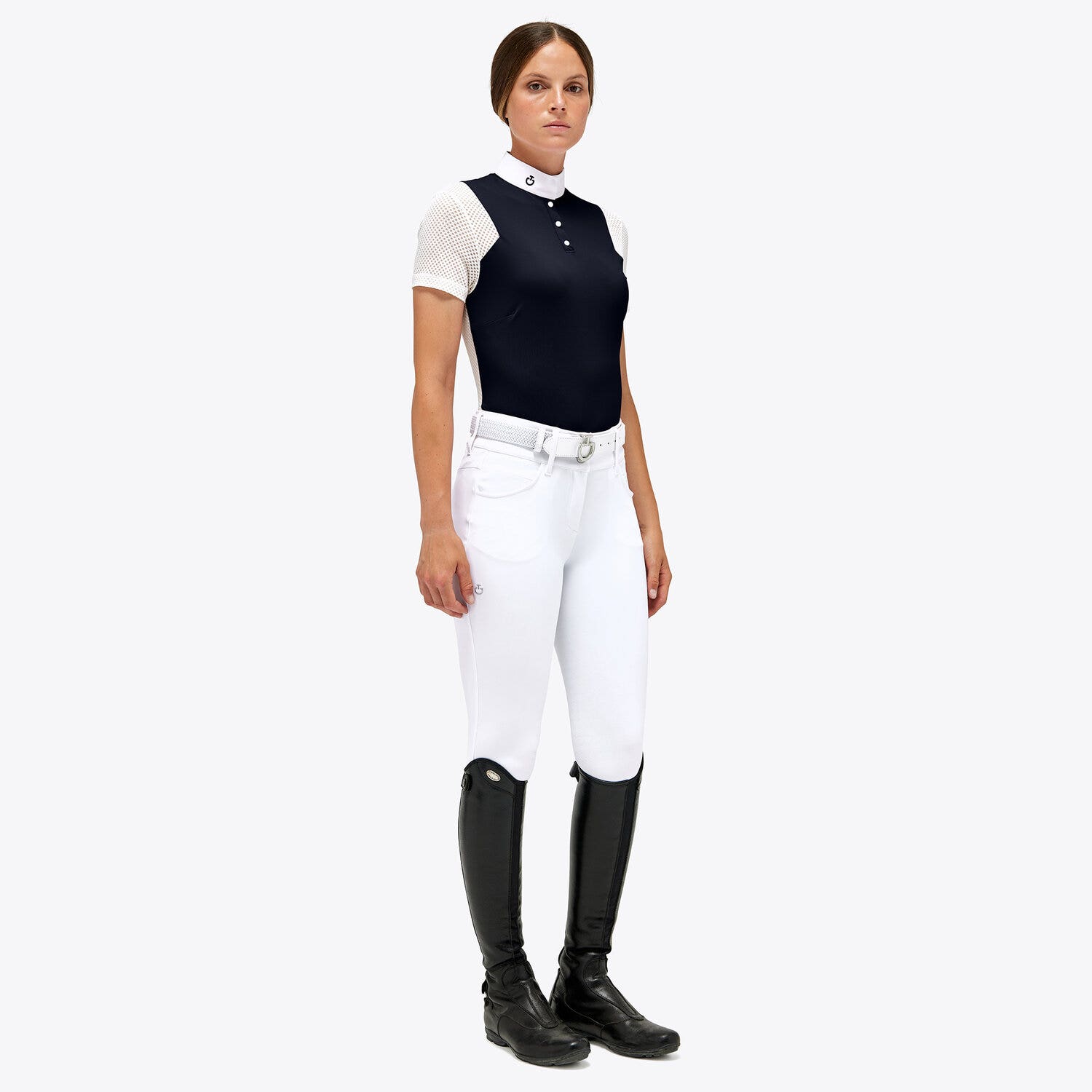 Cavalleria Toscana Women's light piqué competition polo shirt NAVY-1