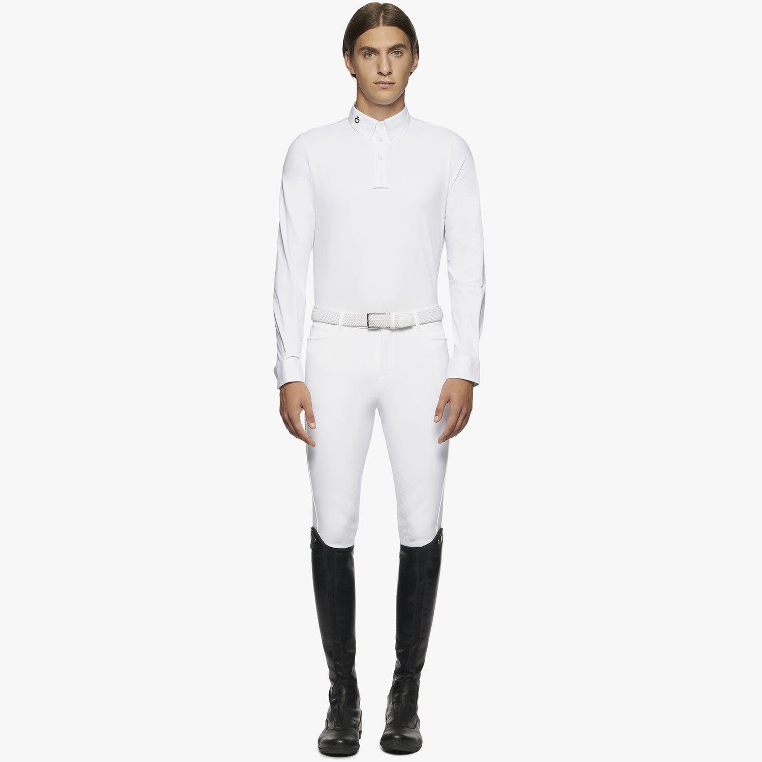 Cavalleria Toscana Men Competition Polo with Mesh Inserts WHITE-1