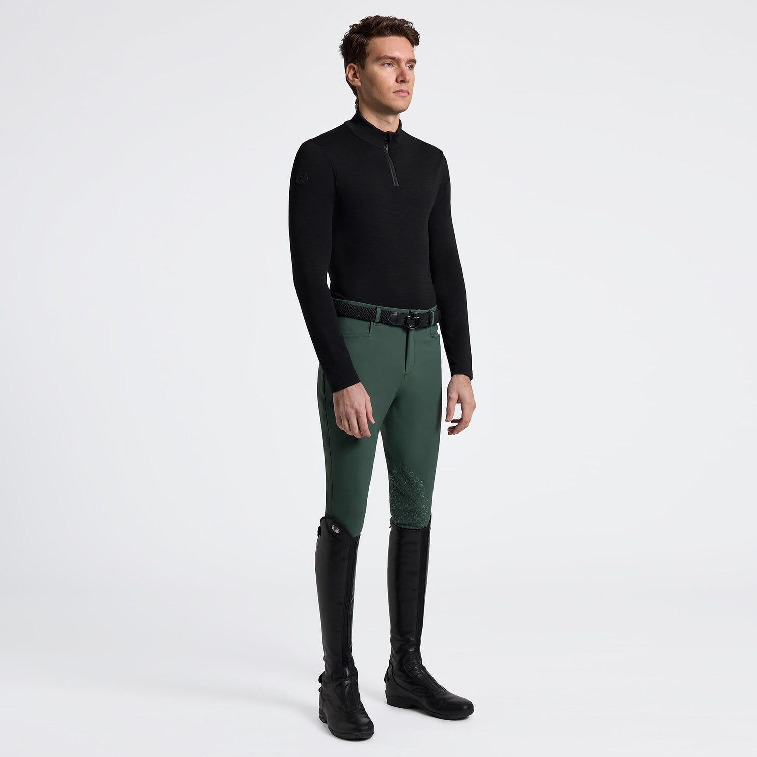 Cavalleria Toscana Men's Tech Wool Long Sleeve Training Turtleneck with Half Zip