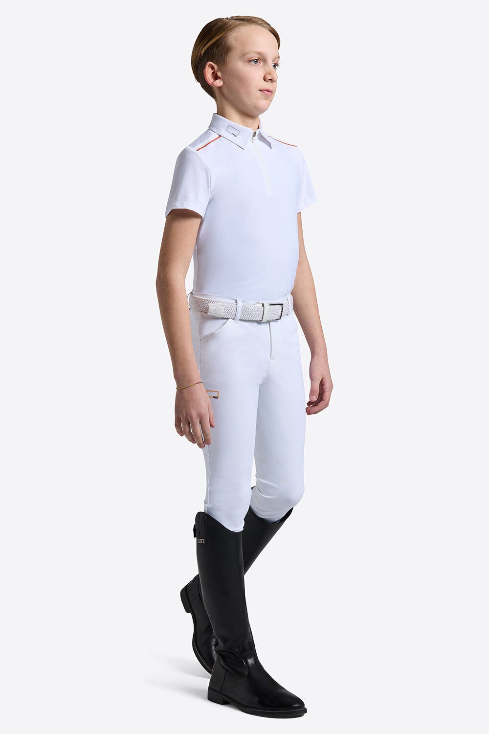 Rider's Gene Rider’s Gene Boys’ Short Sleeves Competition Polo with Perforated Inserts WHITE-1