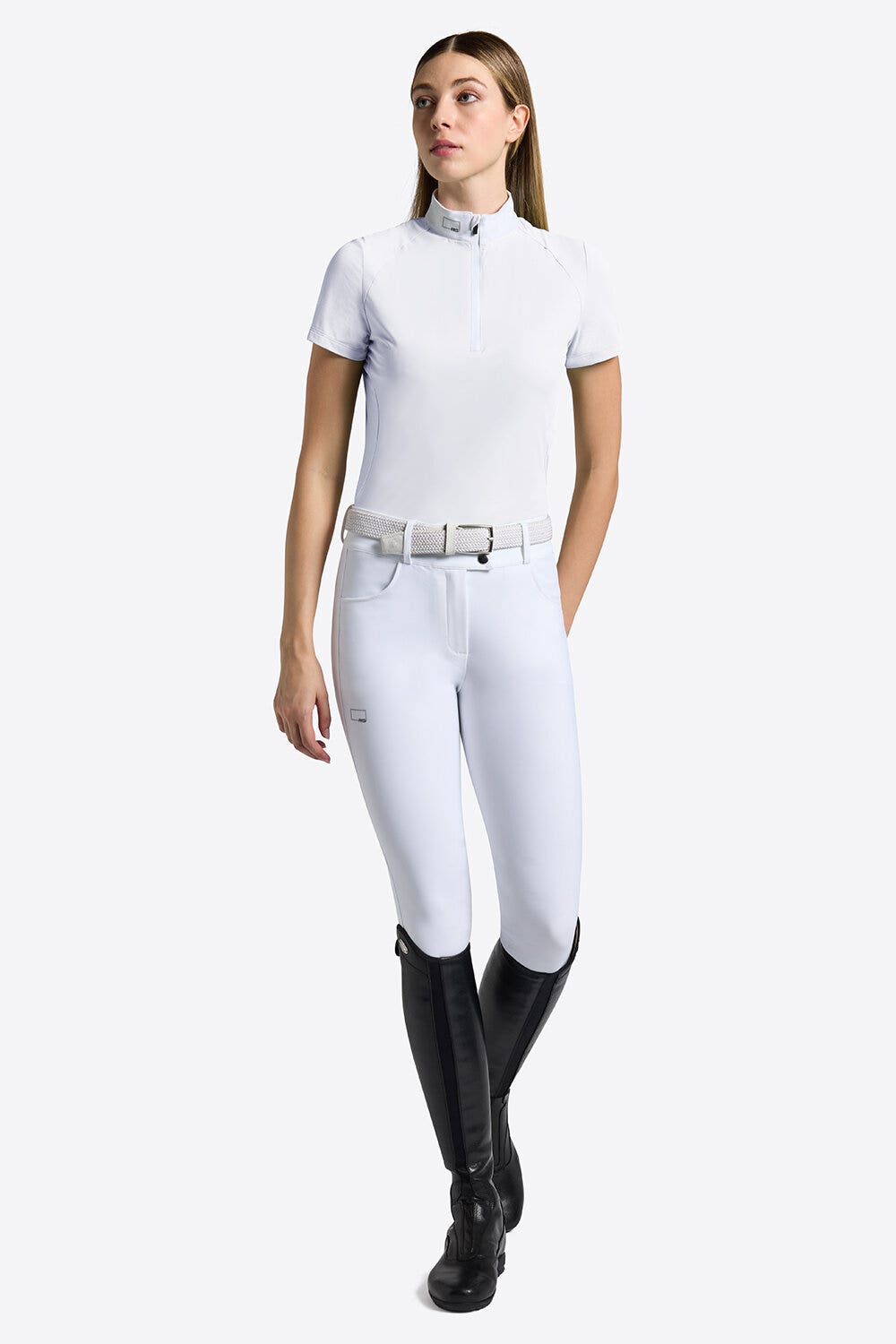 Rider's Gene Rider's Gene Women's Short-Sleeve Micro-Perforated Jersey Inserts Competition Zip Shirt WHITE-1