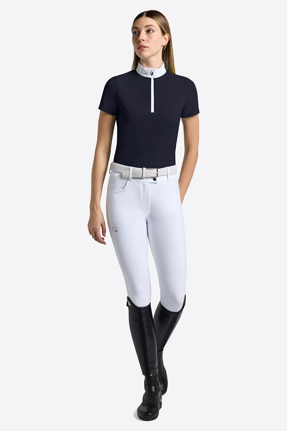 Rider's Gene Rider's Gene Women's Short-Sleeve Micro-Perforated Jersey Inserts Competition Zip Shirt NAVY-1